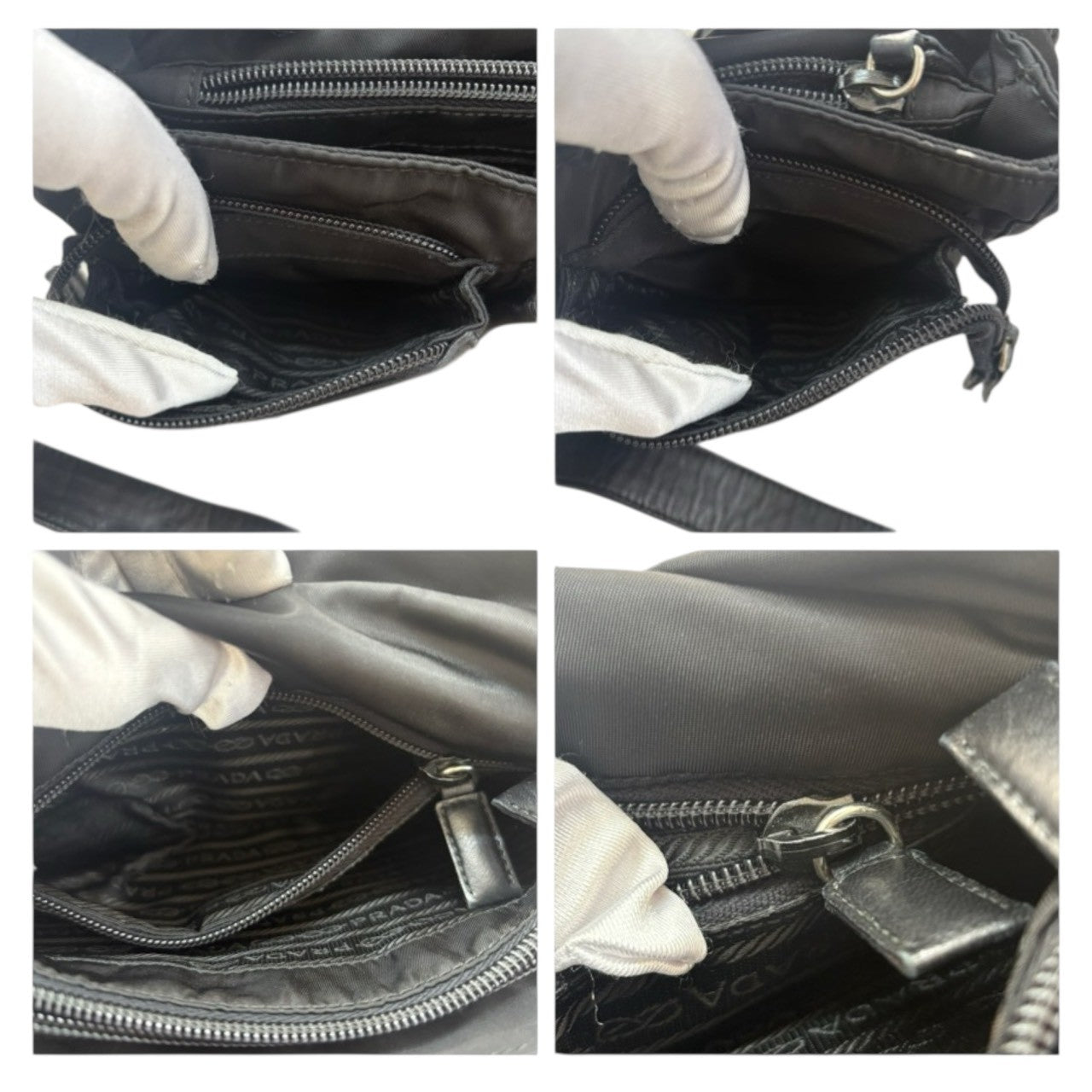 PRADA Tessuto Triangle Logo Black Silver Hardware Nylon / Leather Shoulder Bag Women's AB