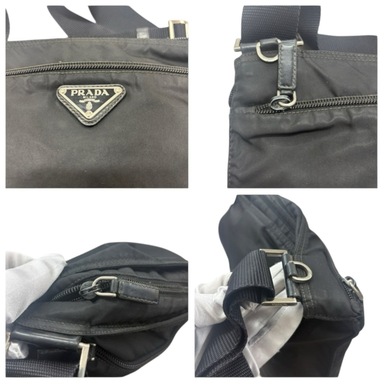 PRADA Tessuto Triangle Logo Black Silver Hardware Nylon Shoulder Bag Women's AB