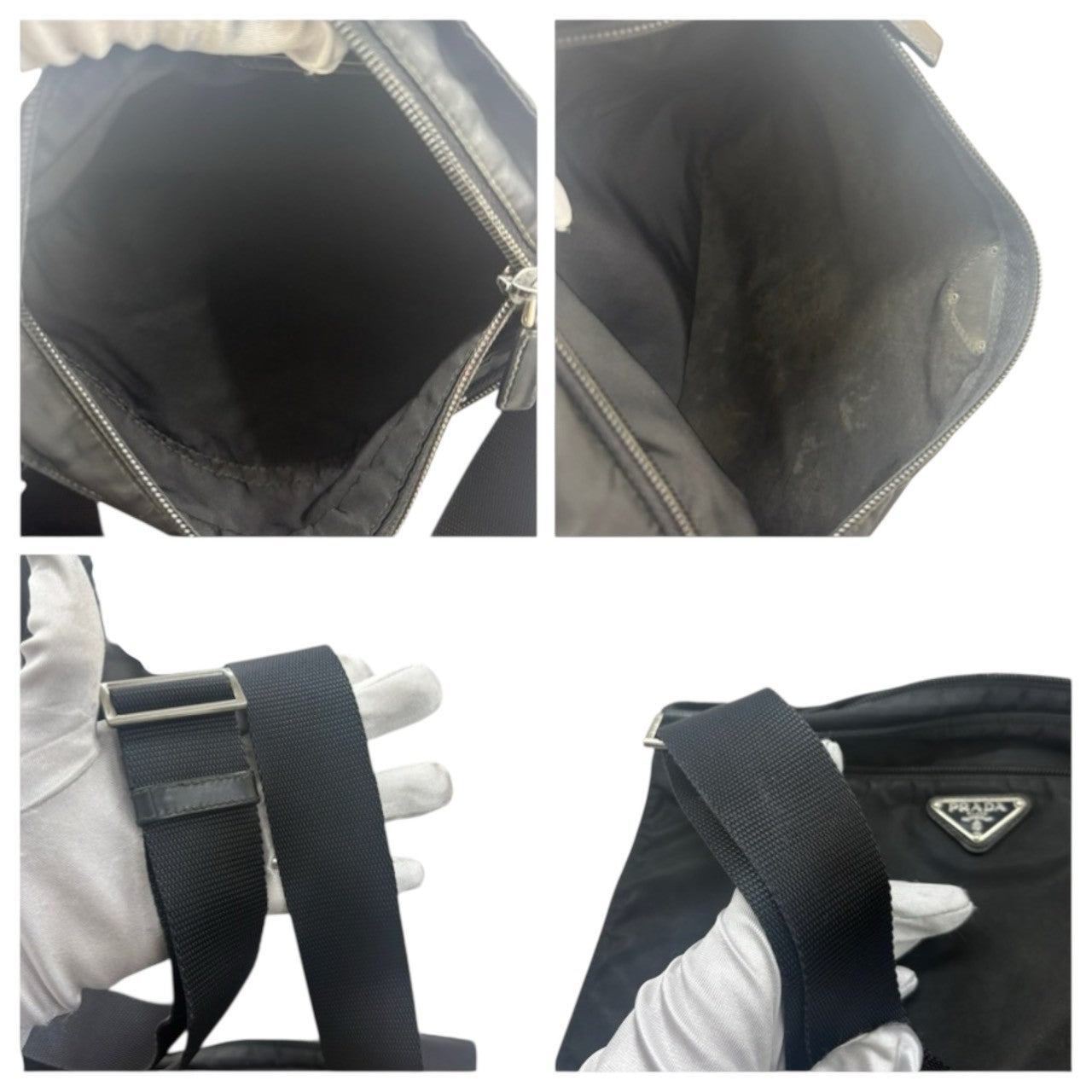 PRADA Tessuto Triangle Logo Black Silver Hardware Nylon Shoulder Bag Women's AB