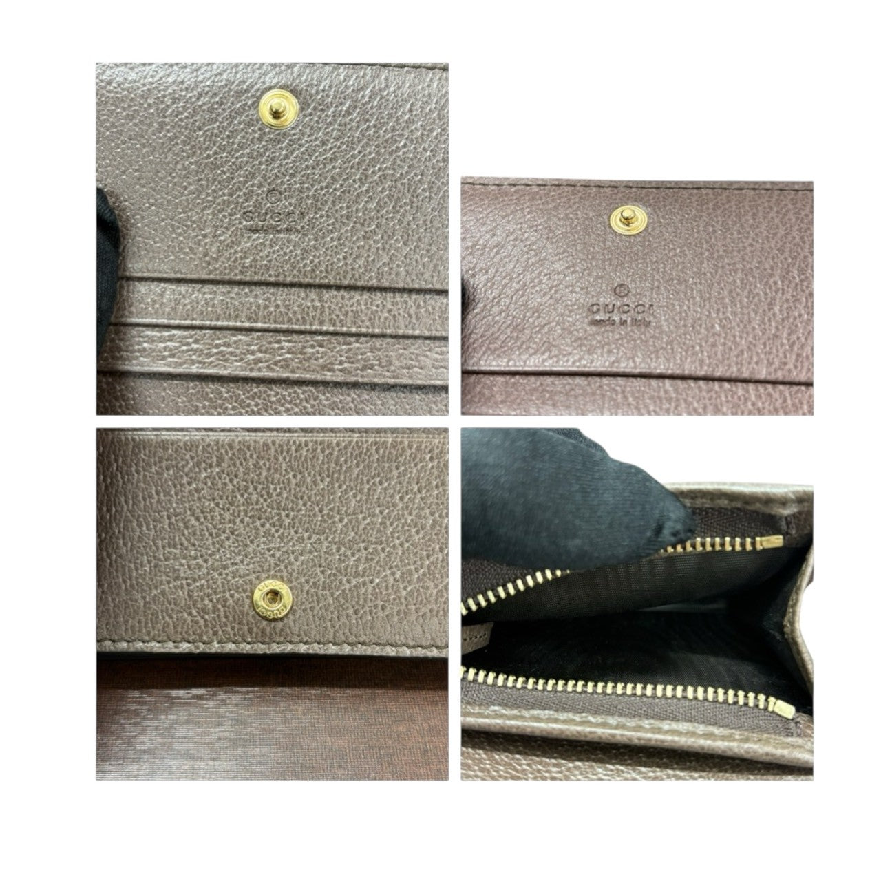 GUCCI Ophidia Beige Gold Hardware GG Supreme Canvas 523155 Bi-fold Wallet Ladies S