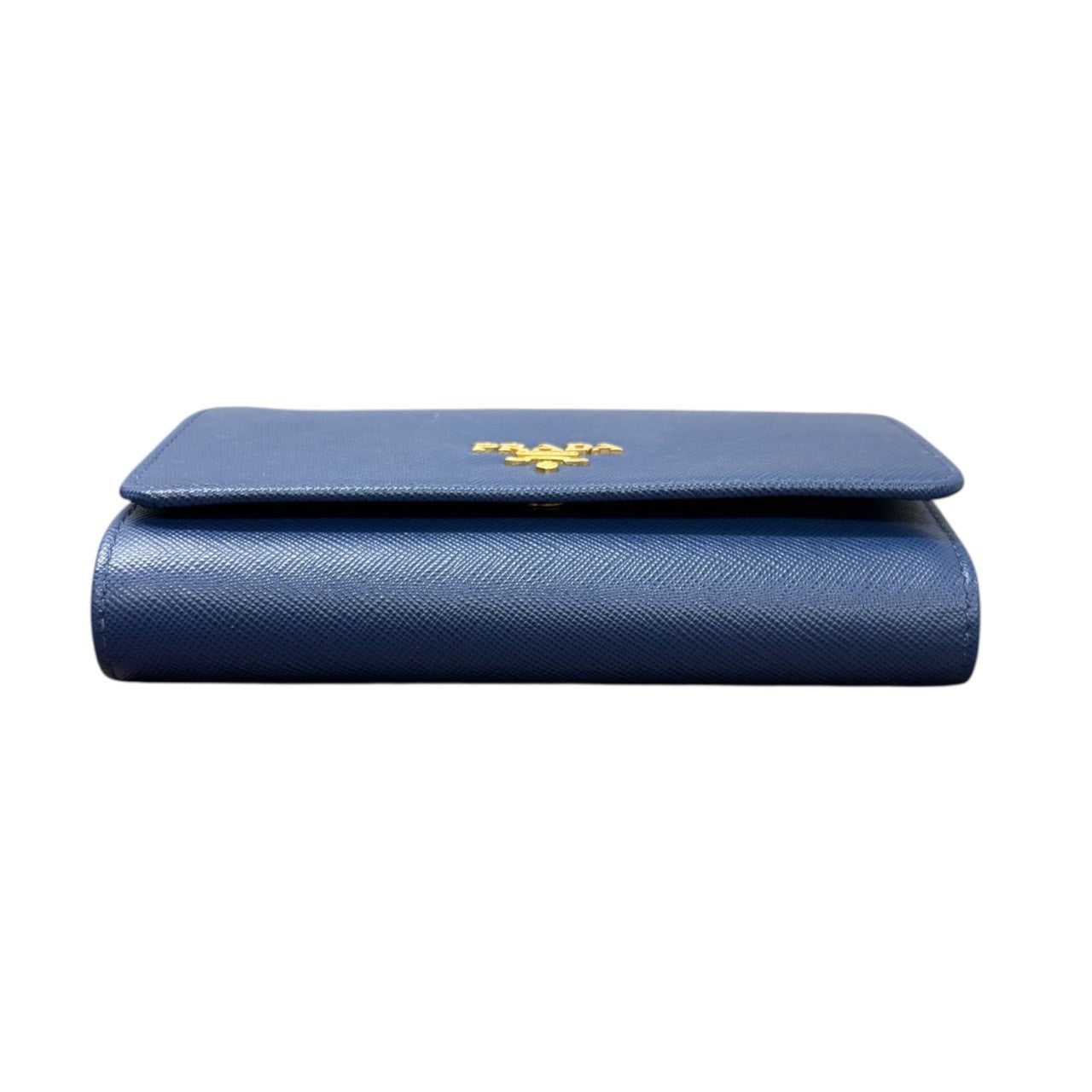 PRADA プラダ サフィアーノ ブルー ゴールド金具 レザー 二つ折り財布 レディース S