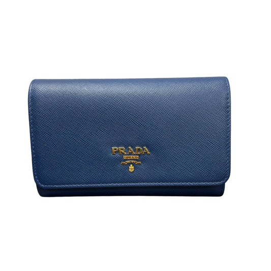 PRADA プラダ サフィアーノ ブルー ゴールド金具 レザー 二つ折り財布 レディース S