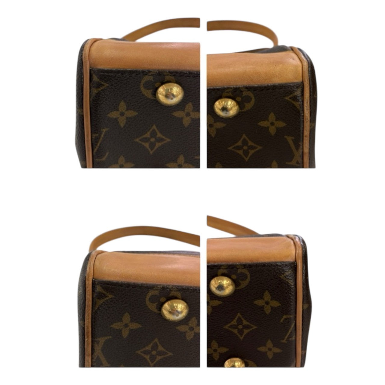LOUIS VUITTON ルイヴィトン モノグラム ヒバリー ブラウン ゴールド金具 PVC / レザー M40121 ハンドバッグ ショルダーバッグ レディース AB