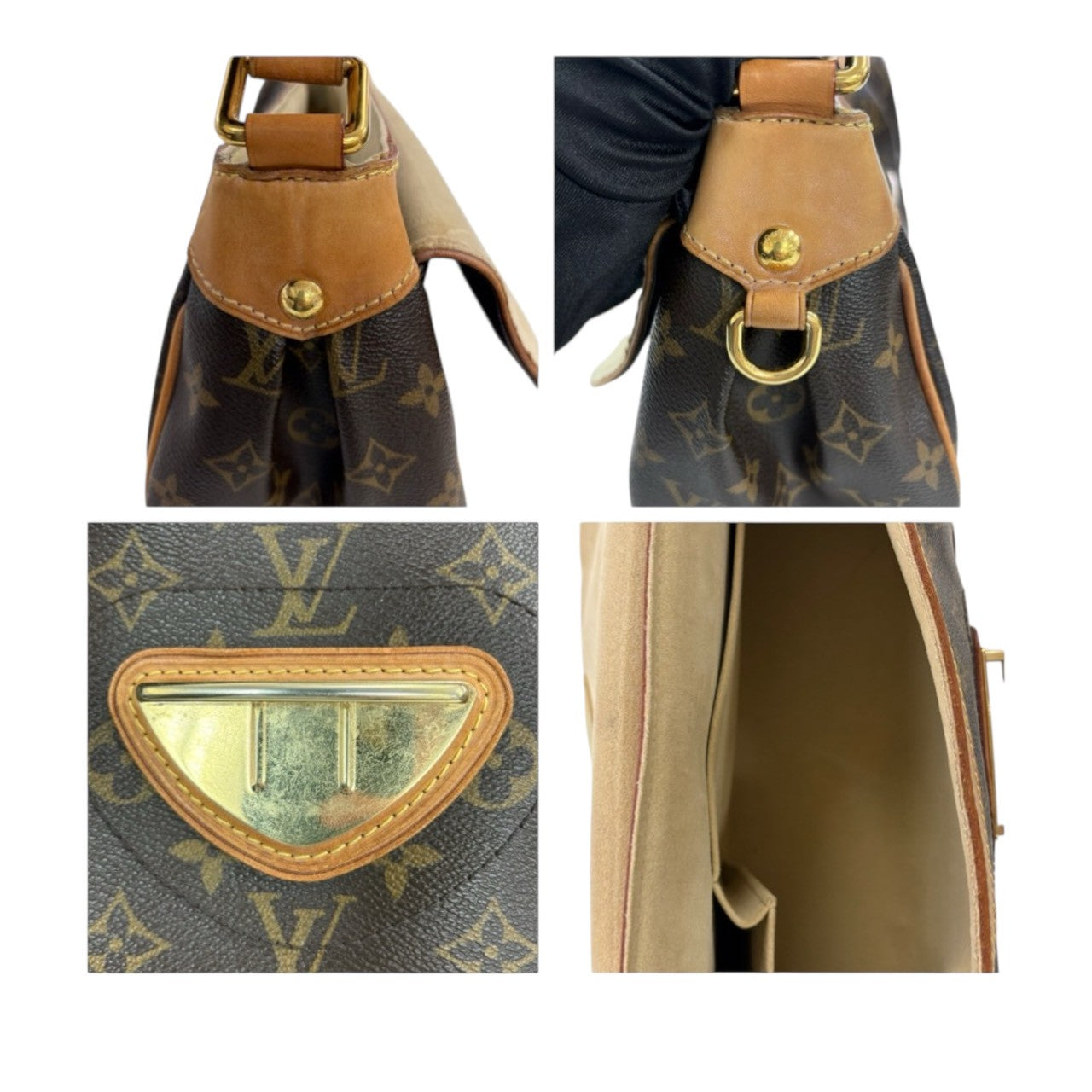 LOUIS VUITTON ルイヴィトン モノグラム ヒバリー ブラウン ゴールド金具 PVC / レザー M40121 ハンドバッグ ショルダーバッグ レディース AB