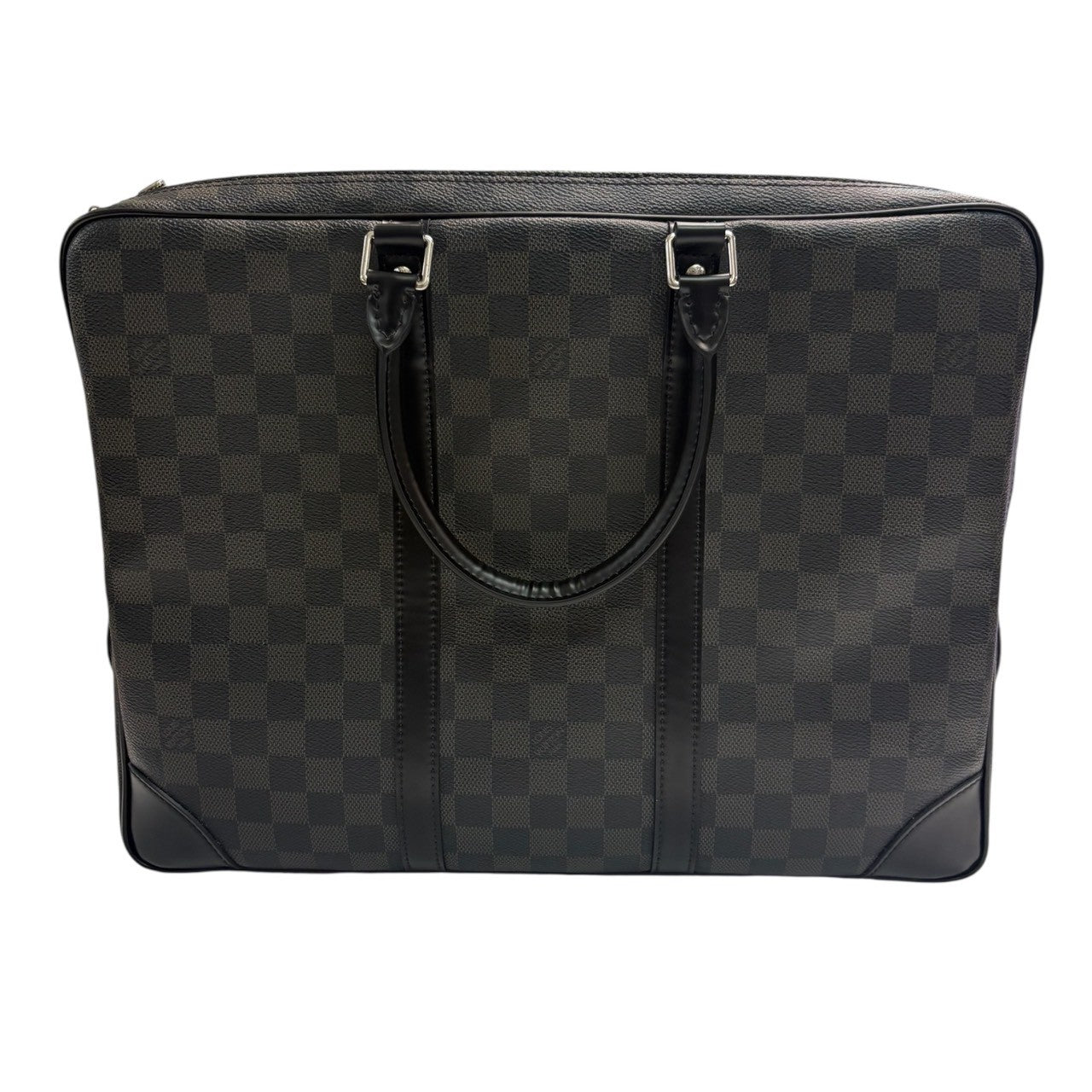 LOUIS VUITTON Louis Vuitton Damier Port Document Voyage Black Silver Hardware PVC / Leather N41125 Business Bag Handbag Men's SA