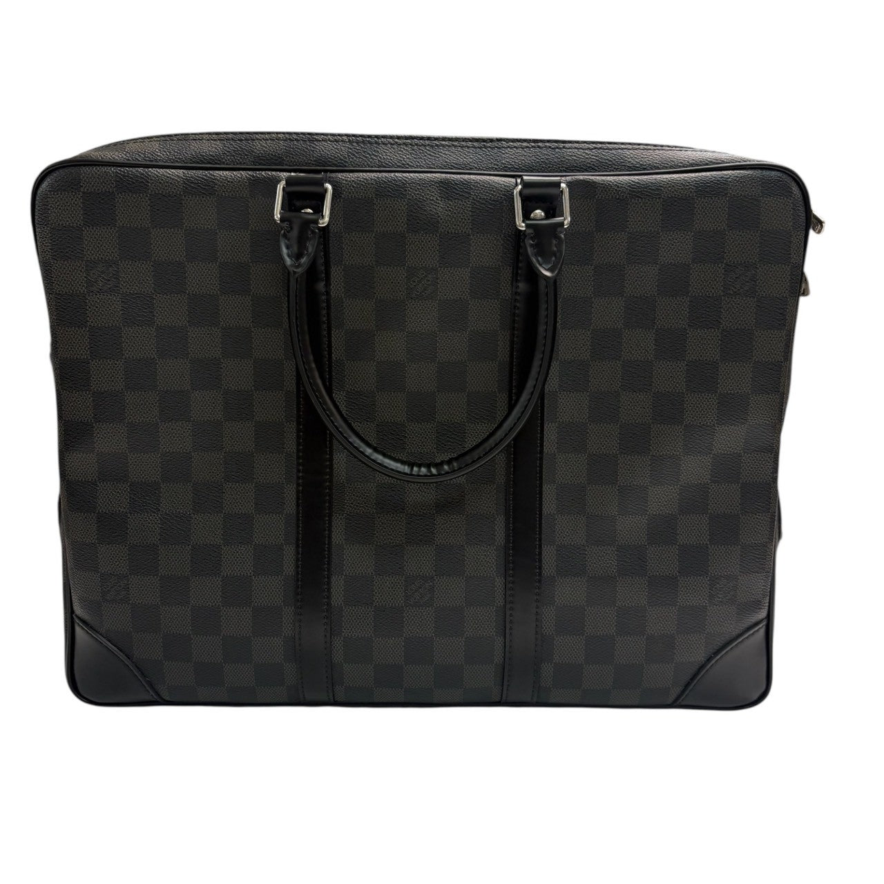 LOUIS VUITTON Louis Vuitton Damier Port Document Voyage Black Silver Hardware PVC / Leather N41125 Business Bag Handbag Men's SA