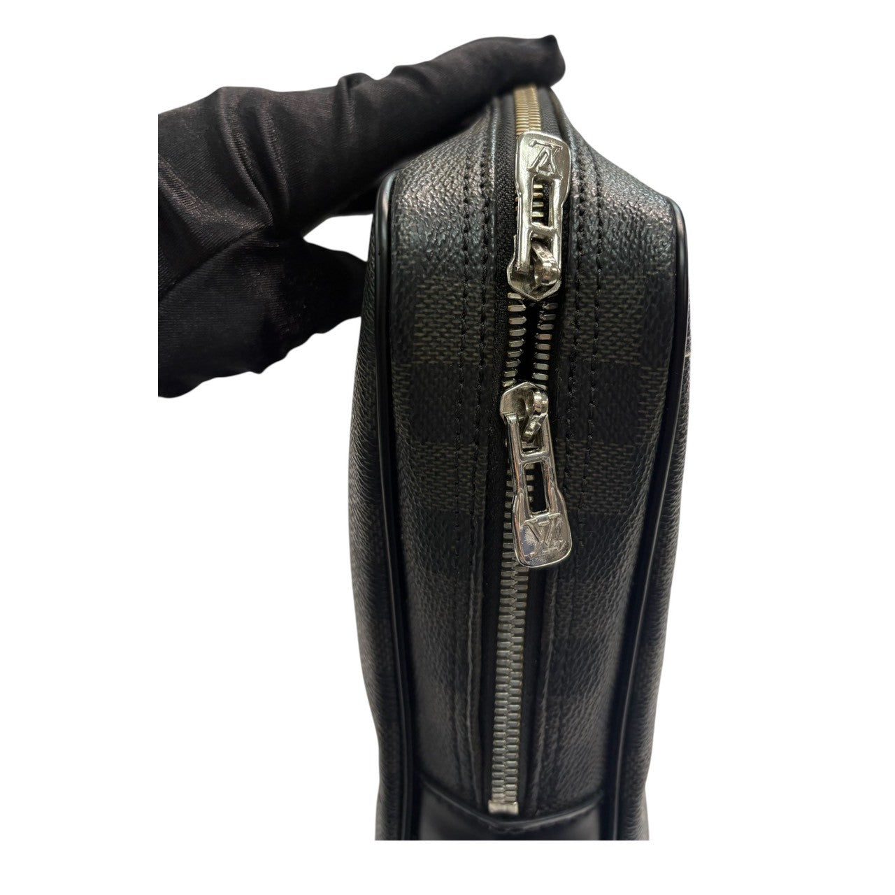 LOUIS VUITTON Louis Vuitton Damier Port Document Voyage Black Silver Hardware PVC / Leather N41125 Business Bag Handbag Men's SA