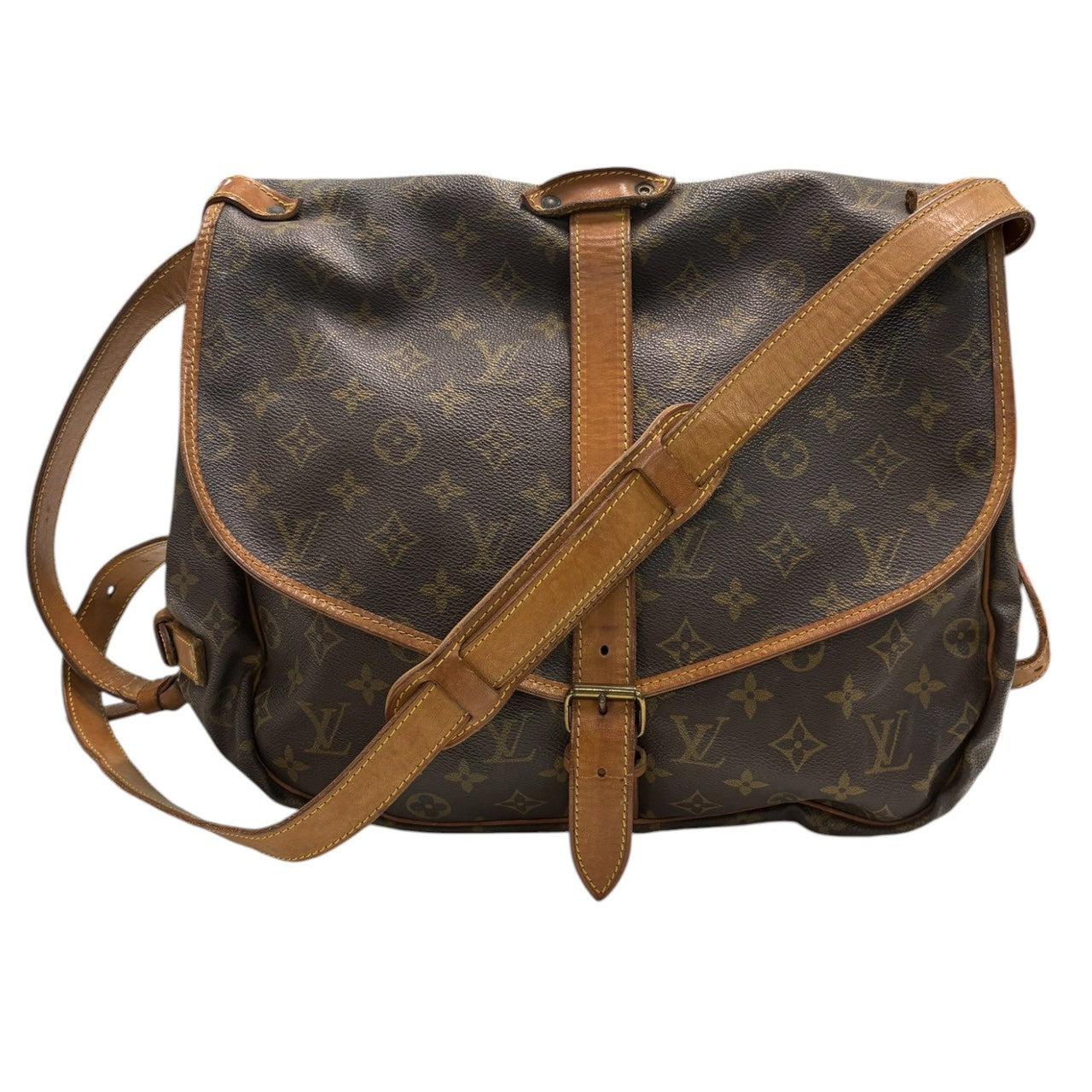 LOUIS VUITTON ルイヴィトン モノグラム ソミュール ブラウン ゴールド金具 PVC / レザー M42254 ショルダーバッグ レディース B
