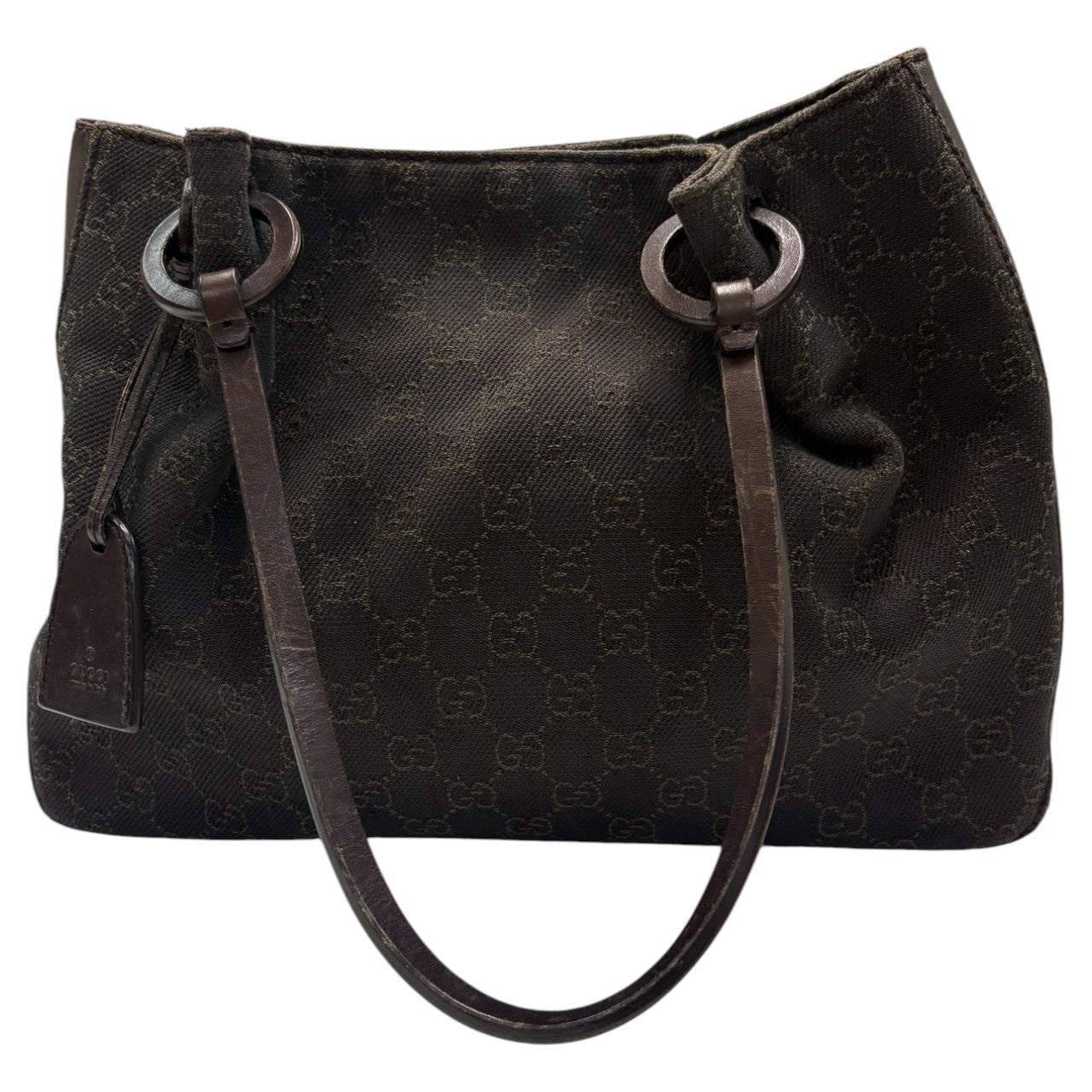 GUCCI Dark Brown GG Canvas / Leather 101919 Handbag Women's AB