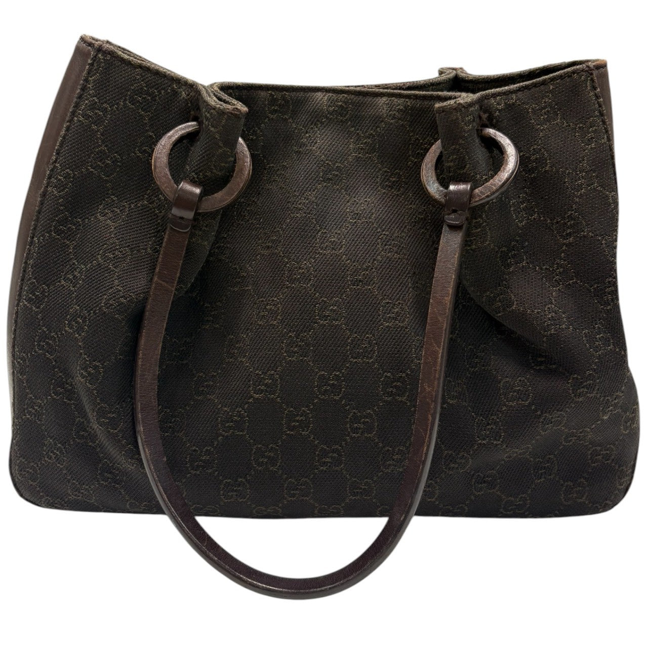 GUCCI Dark Brown GG Canvas / Leather 101919 Handbag Women's AB