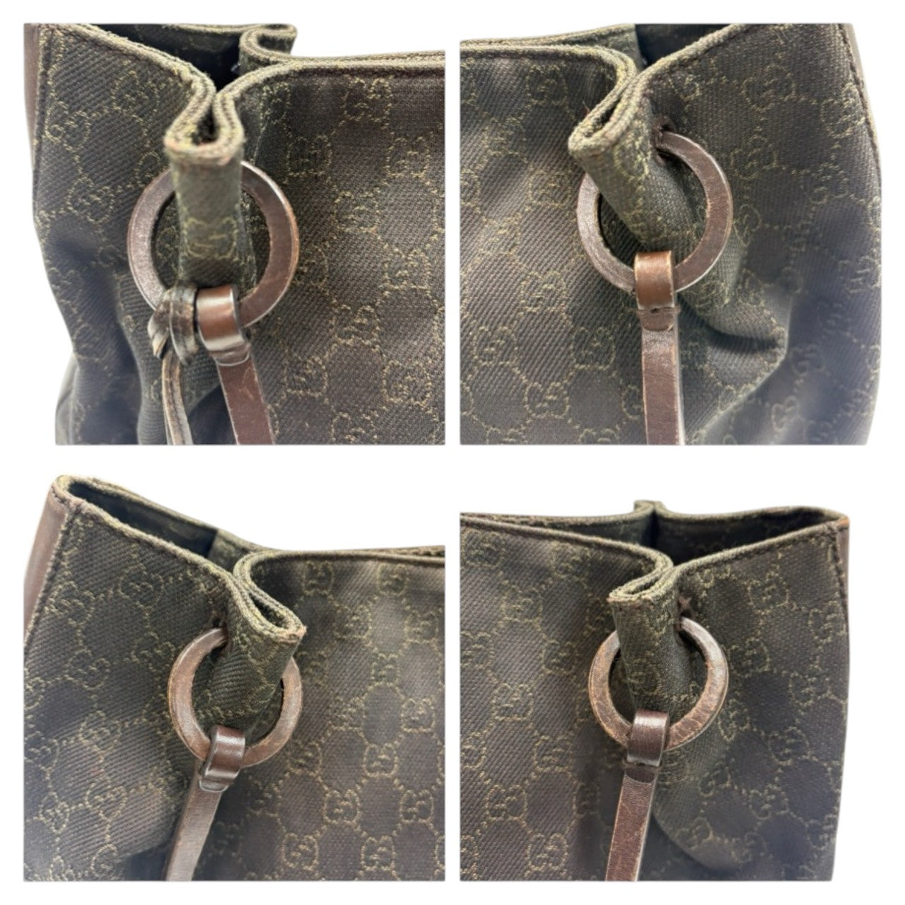 GUCCI Dark Brown GG Canvas / Leather 101919 Handbag Women's AB