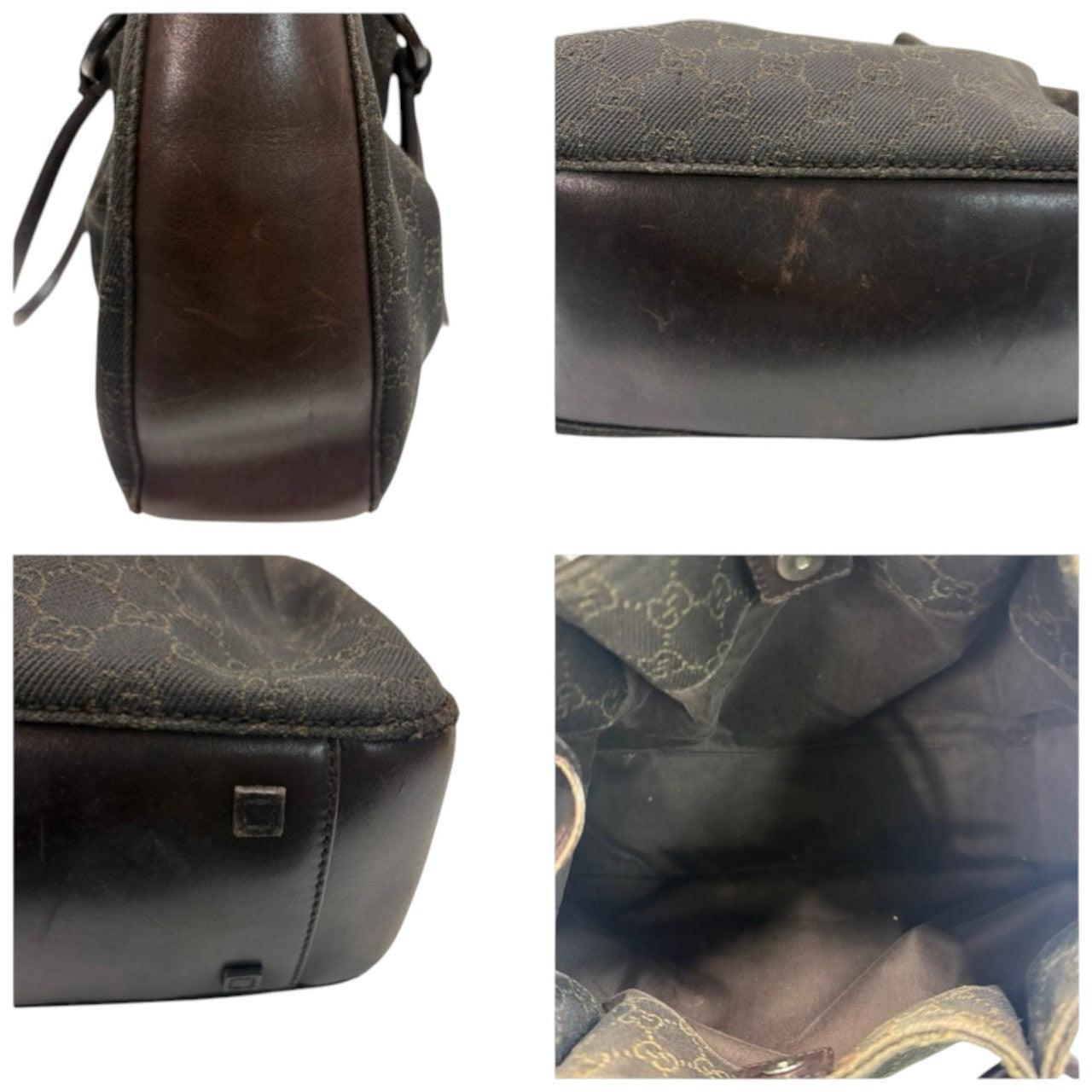 GUCCI Dark Brown GG Canvas / Leather 101919 Handbag Women's AB