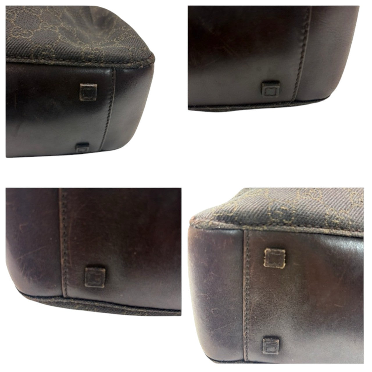 GUCCI Dark Brown GG Canvas / Leather 101919 Handbag Women's AB