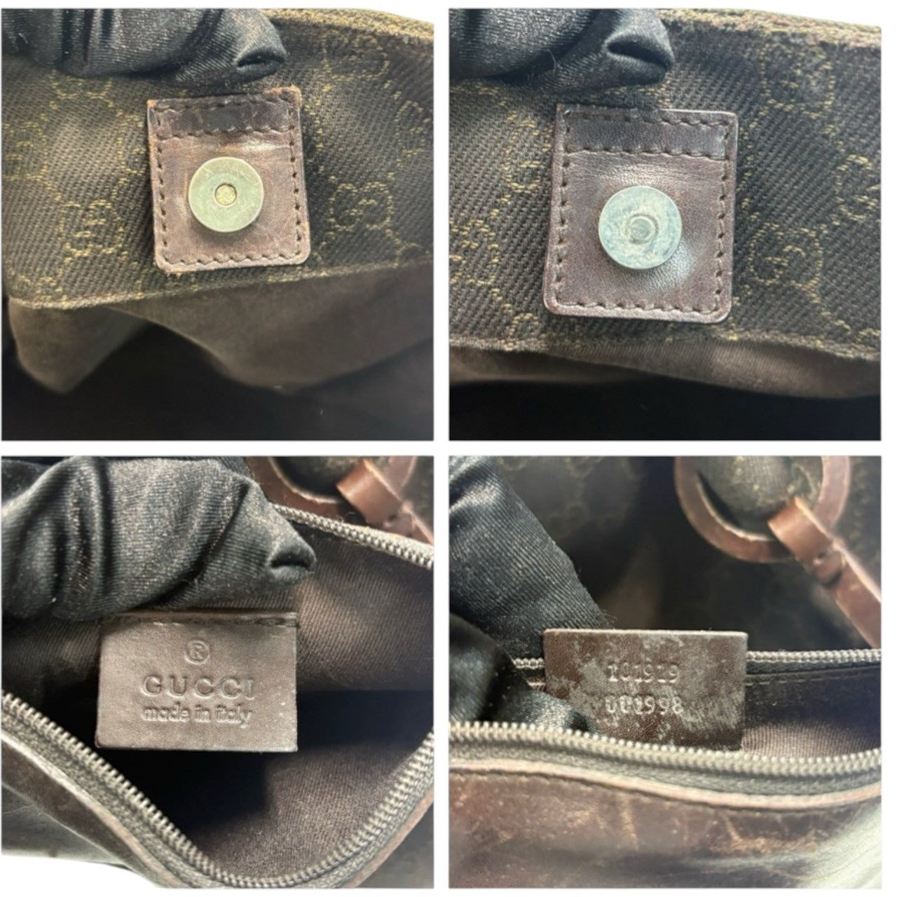 GUCCI Dark Brown GG Canvas / Leather 101919 Handbag Women's AB