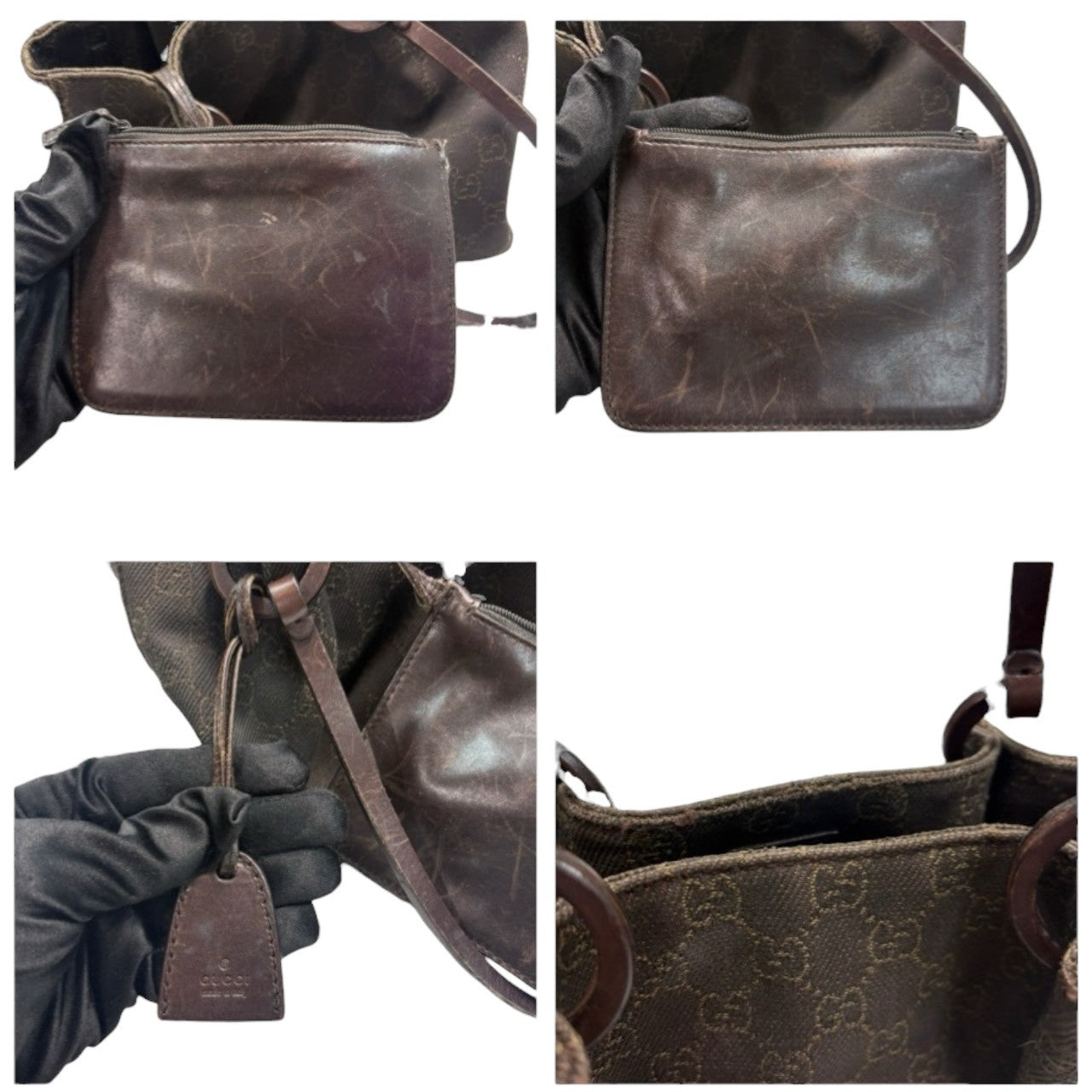 GUCCI Dark Brown GG Canvas / Leather 101919 Handbag Women's AB