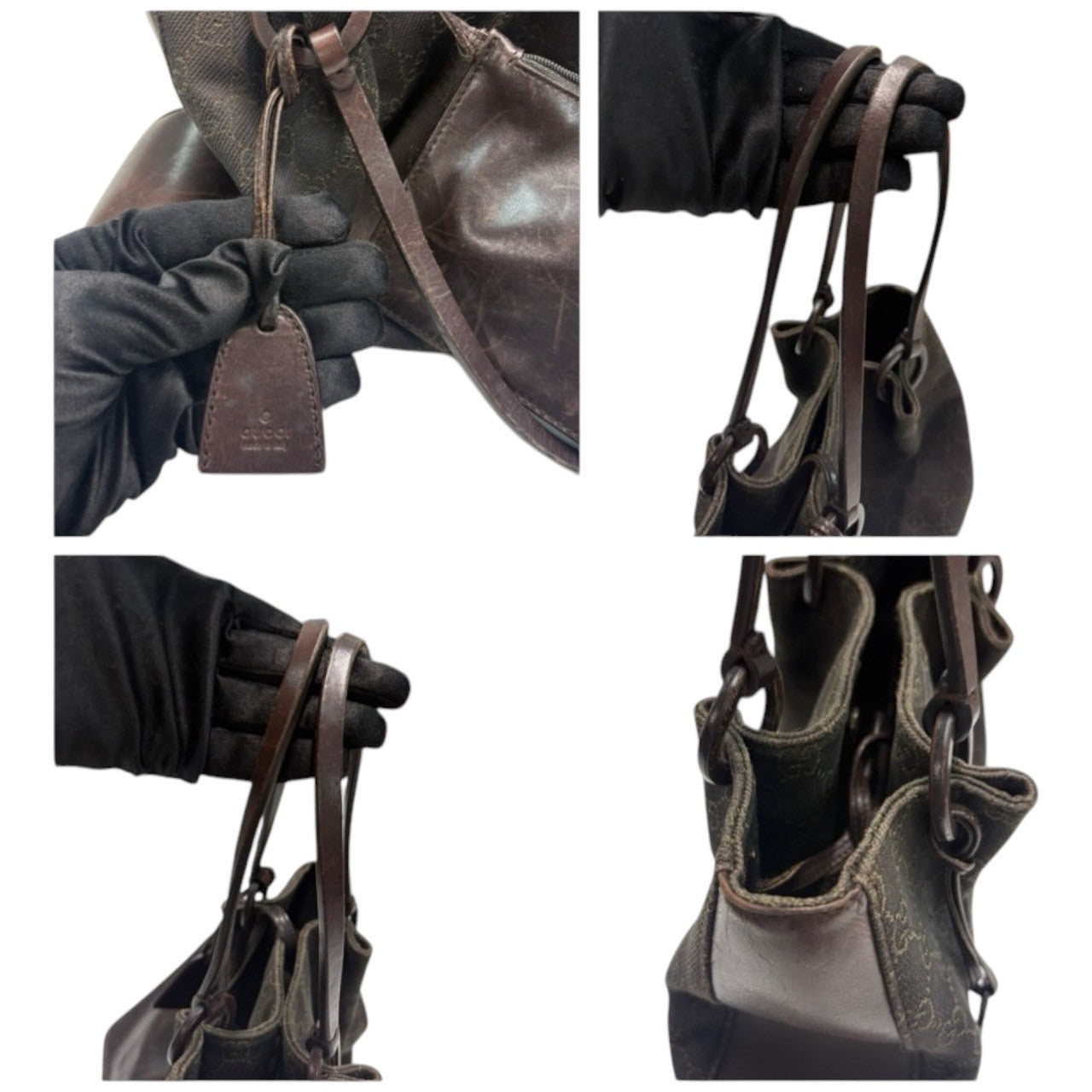 GUCCI Dark Brown GG Canvas / Leather 101919 Handbag Women's AB