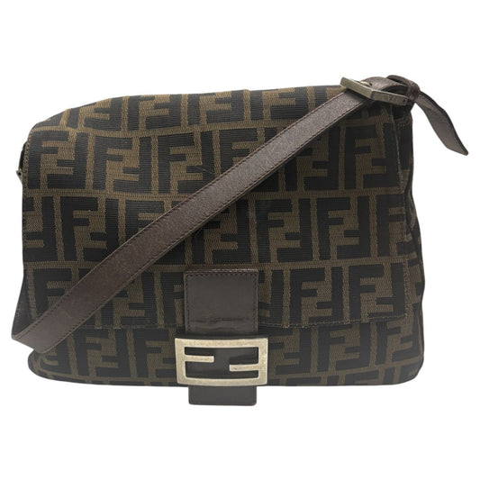 FENDI フェンディ ズッカ マンマバケット ブラウン シルバー金具 キャンバス / レザー ショルダーバッグ レディース AB