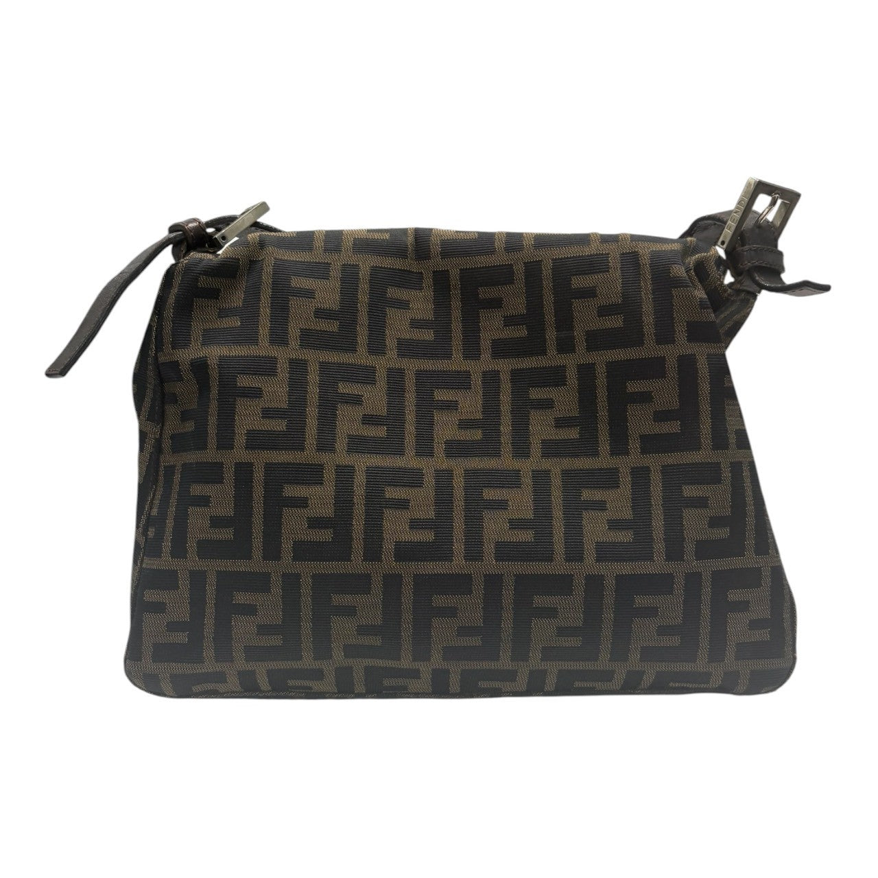 FENDI Zucca Mamma Bucket Brown Silver Hardware Canvas / Leather Shoulder Bag Ladies AB