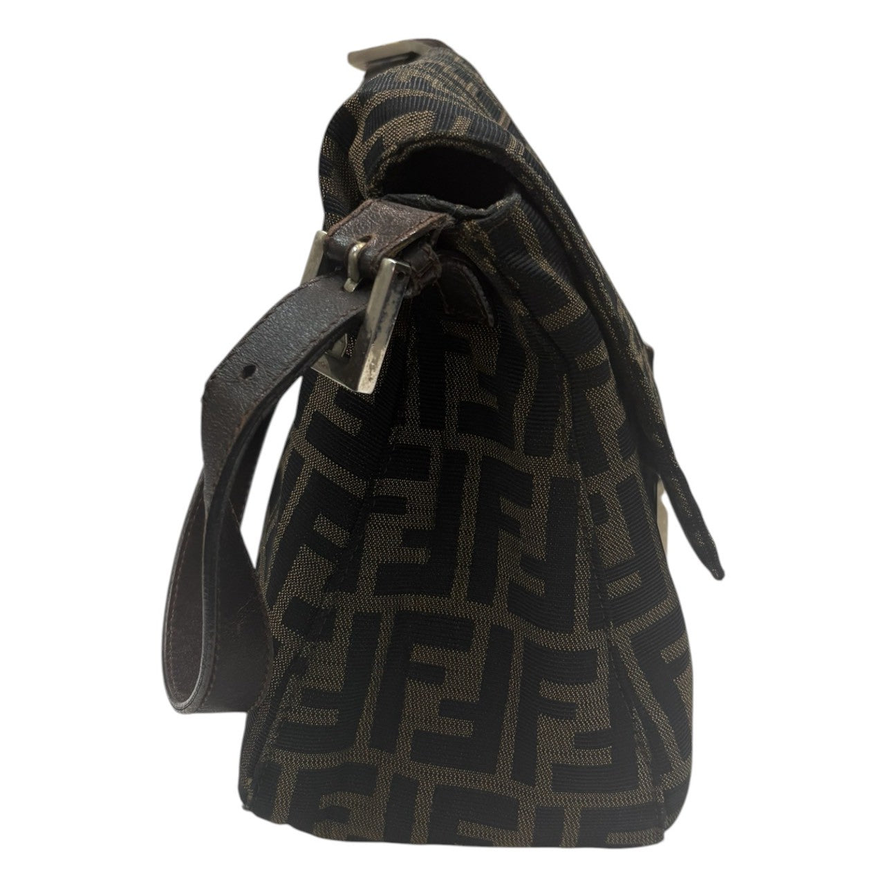 FENDI Zucca Mamma Bucket Brown Silver Hardware Canvas / Leather Shoulder Bag Ladies AB