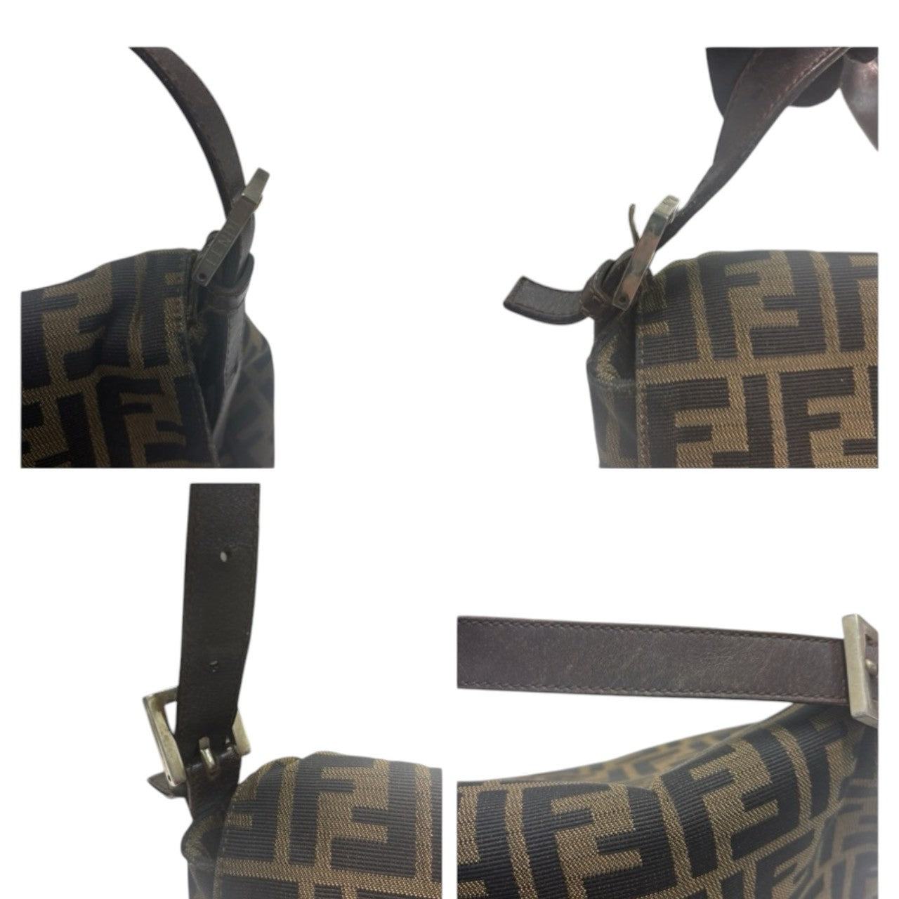 FENDI Zucca Mamma Bucket Brown Silver Hardware Canvas / Leather Shoulder Bag Ladies AB