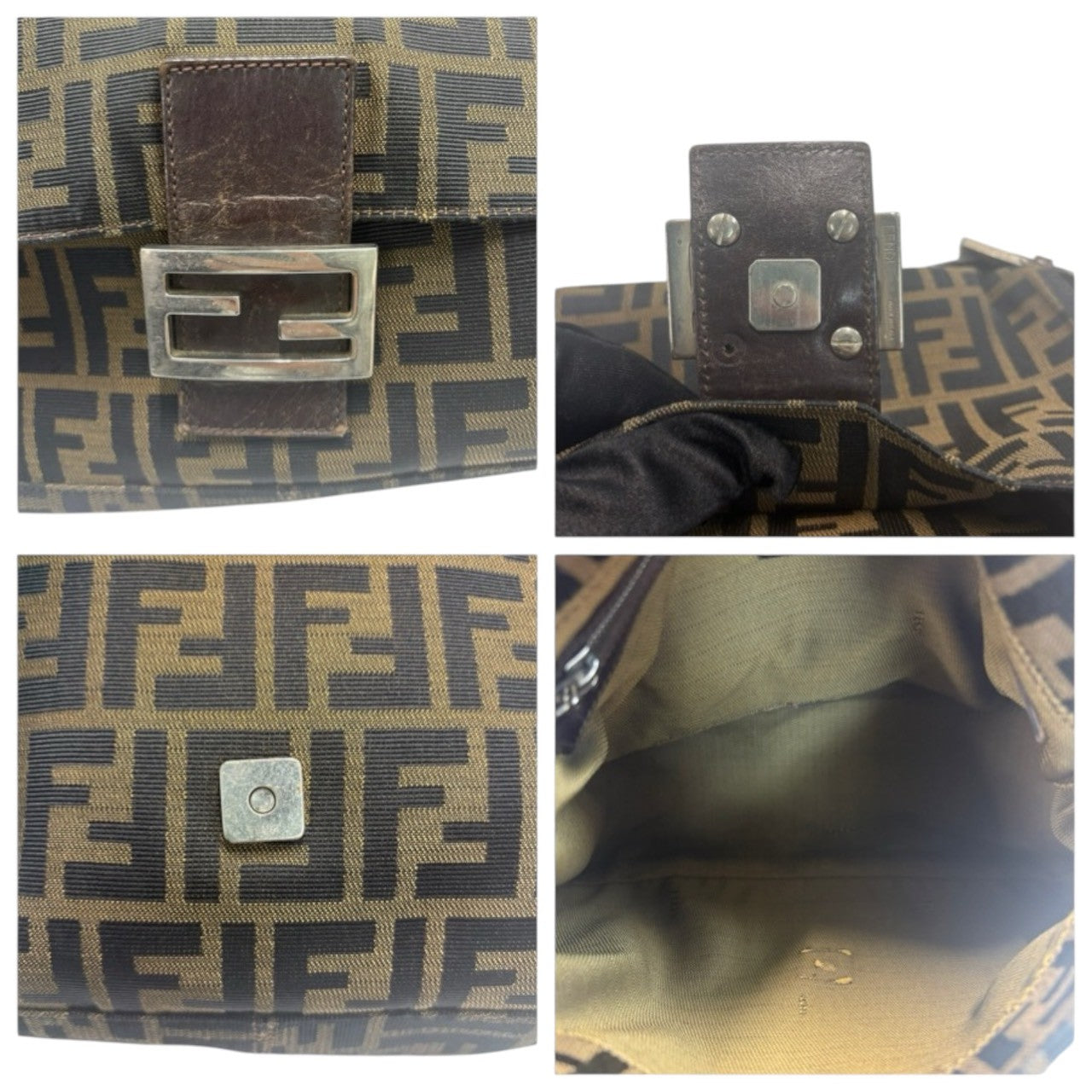FENDI Zucca Mamma Bucket Brown Silver Hardware Canvas / Leather Shoulder Bag Ladies AB