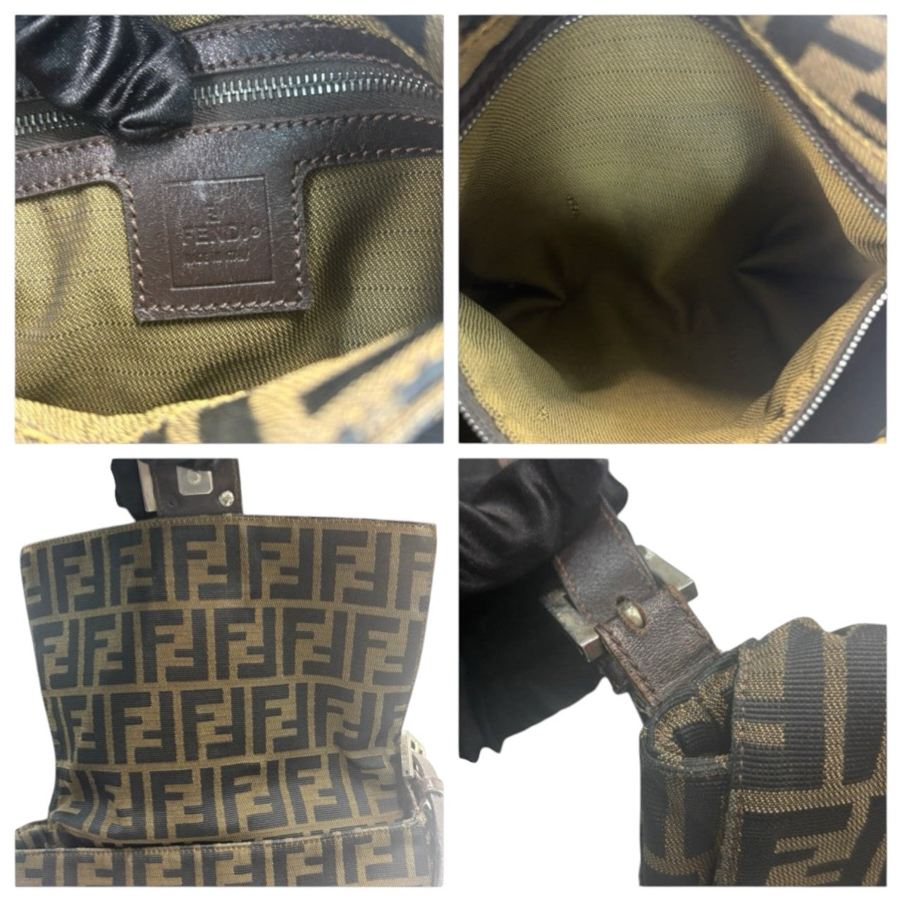 FENDI Zucca Mamma Bucket Brown Silver Hardware Canvas / Leather Shoulder Bag Ladies AB