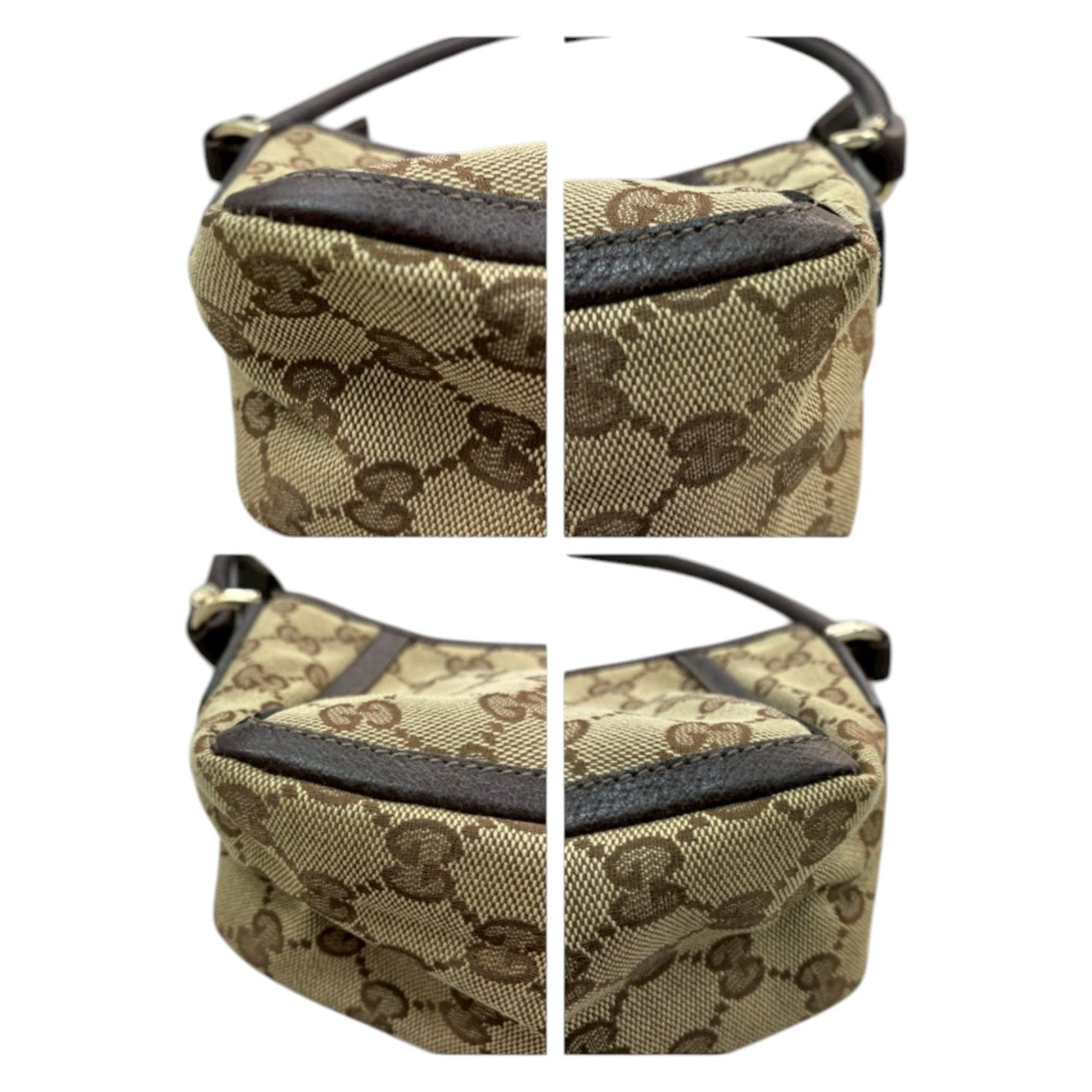GUCCI Beige Gold Hardware GG Canvas / Leather 130939 Handbag Women's A