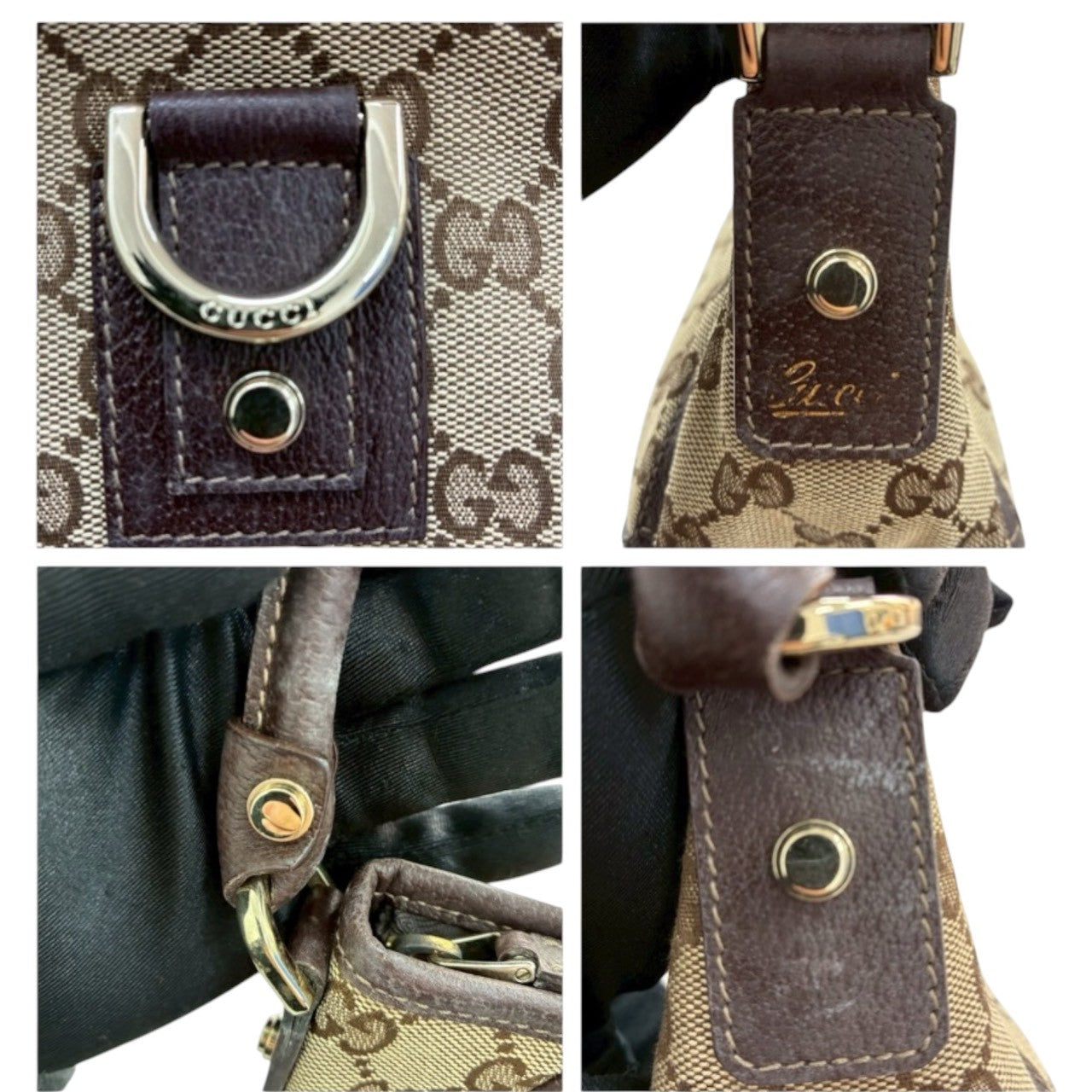 GUCCI Beige Gold Hardware GG Canvas / Leather 130939 Handbag Women's A