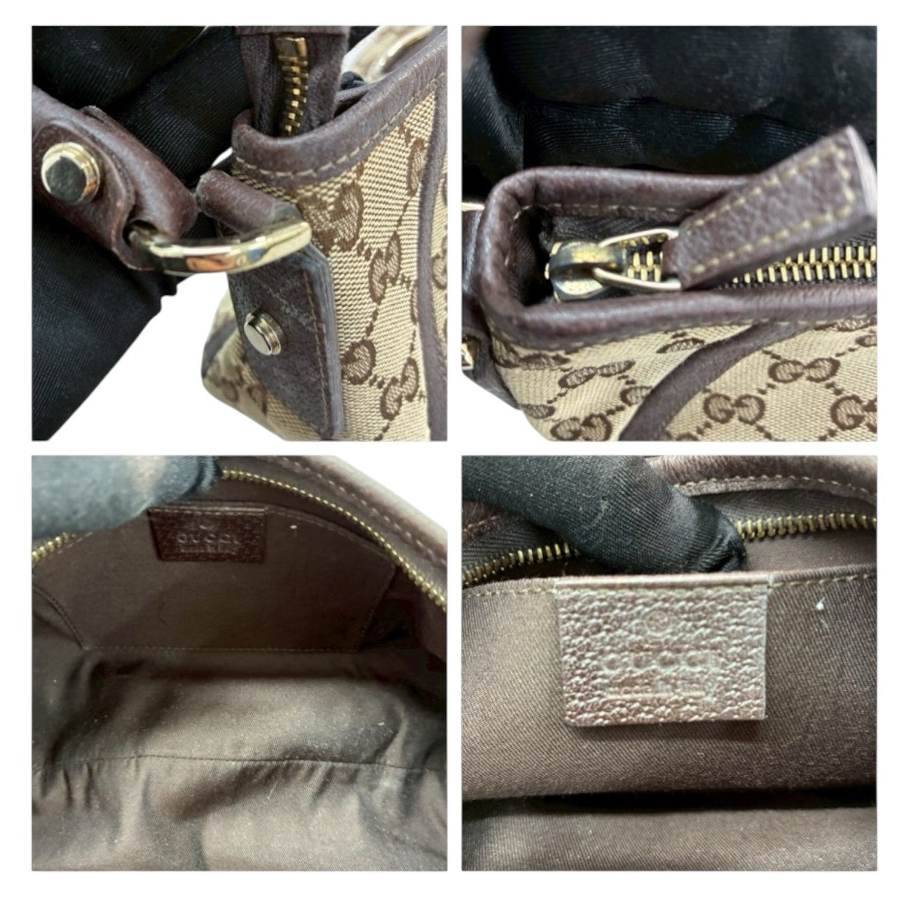 GUCCI Beige Gold Hardware GG Canvas / Leather 130939 Handbag Women's A