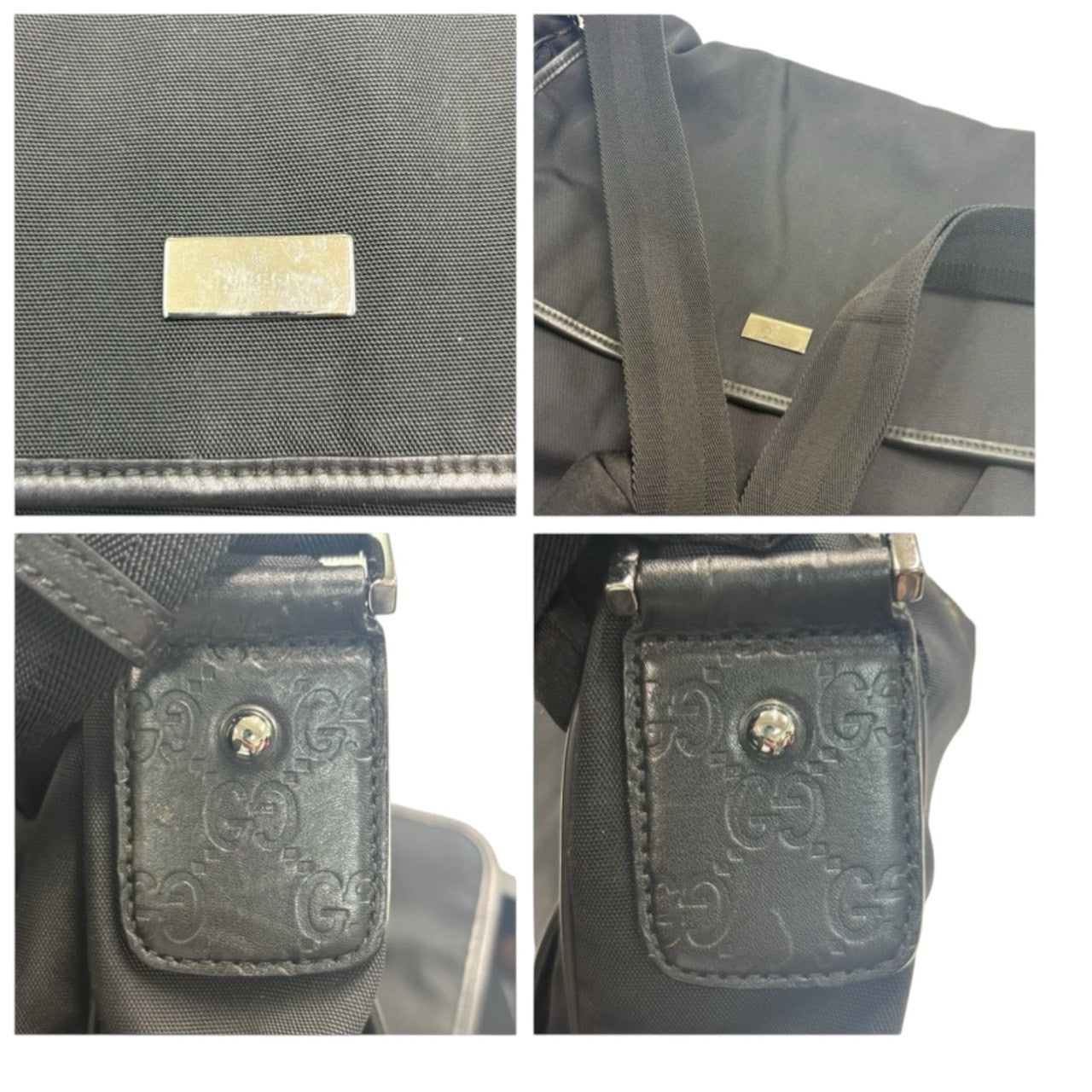 GUCCI グッチ GGエンボス ブラック シルバー金具 ナイロン / レザー 162419 ショルダーバッグ メンズ AB