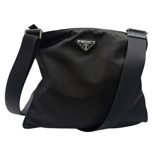 PRADA Tessuto Triangle Logo Black Silver Hardware Nylon Shoulder Bag Women's SA