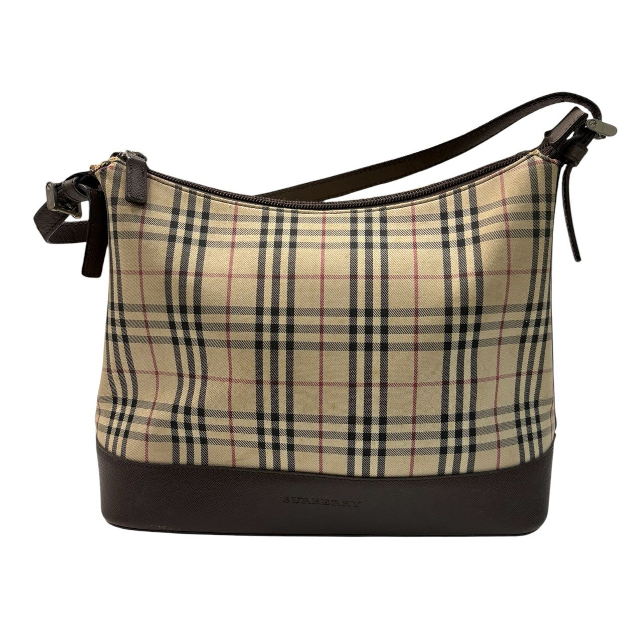 BURBERRY バーバリー ノバチェック ベージュ ブラウン シルバー金具 キャンバス / レザー ショルダーバッグ レディース AB