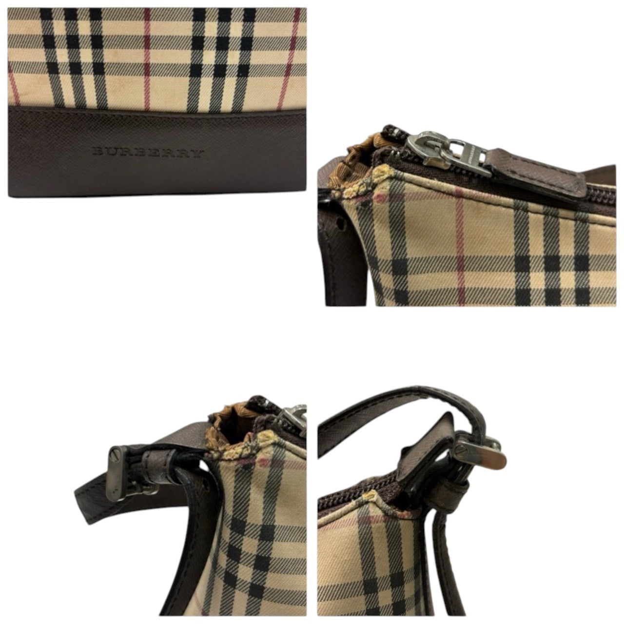 BURBERRY バーバリー ノバチェック ベージュ ブラウン シルバー金具 キャンバス / レザー ショルダーバッグ レディース AB