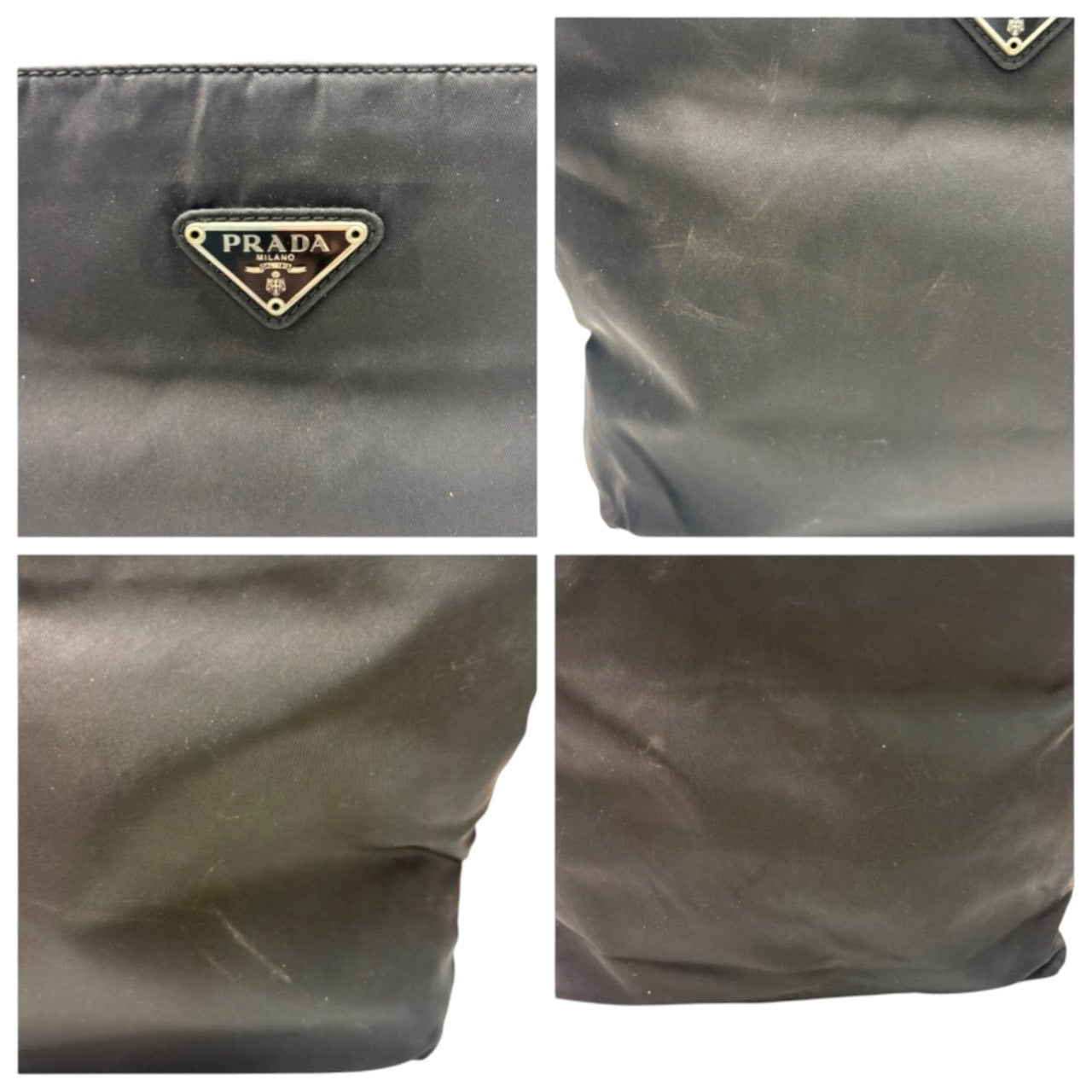 PRADA Tessuto Triangle Logo Black Silver Hardware Nylon B3864 Handbag Tote Bag Women's AB