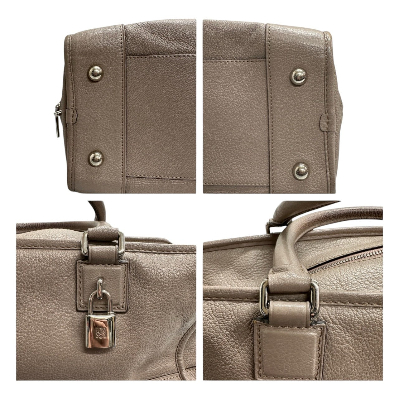 LOEWE ロエベ アマソナ ベージュ レザー ハンドバッグ レディース ABP