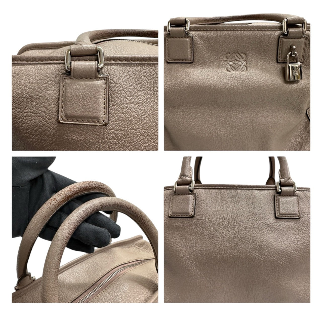 LOEWE ロエベ アマソナ ベージュ レザー ハンドバッグ レディース ABP