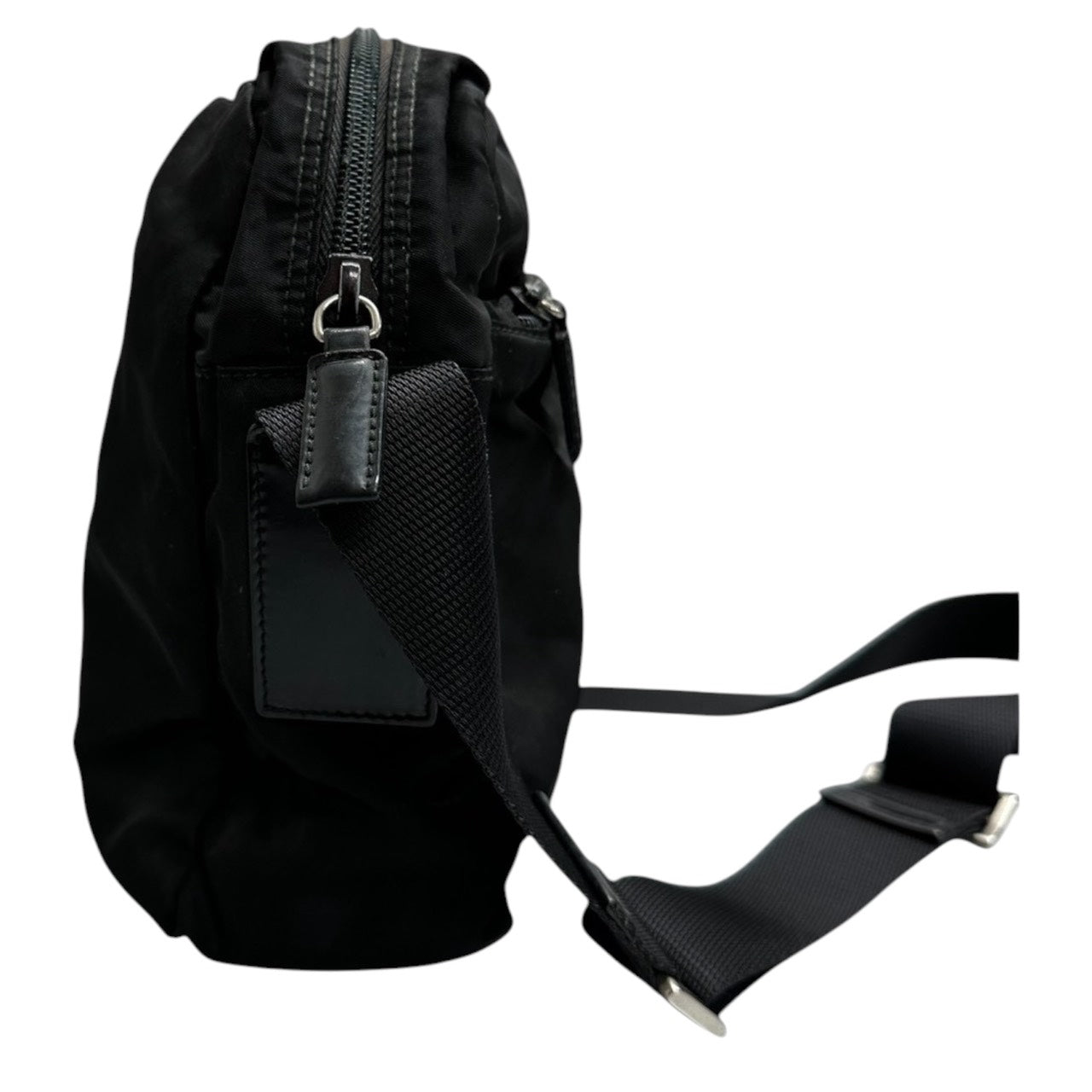 PRADA Tessuto Triangle Logo Black Silver Hardware Nylon Shoulder Bag Women's A