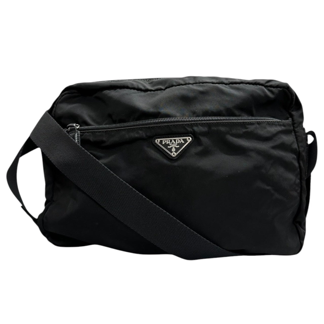 PRADA Tessuto Triangle Logo Black Silver Hardware Nylon Shoulder Bag Women's A