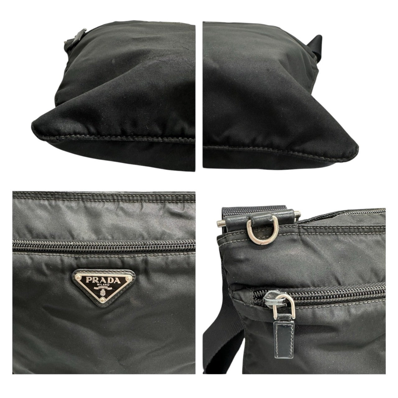 PRADA プラダ テスート 三角ロゴ ブラック シルバー金具 ナイロン ショルダーバッグ レディース AB