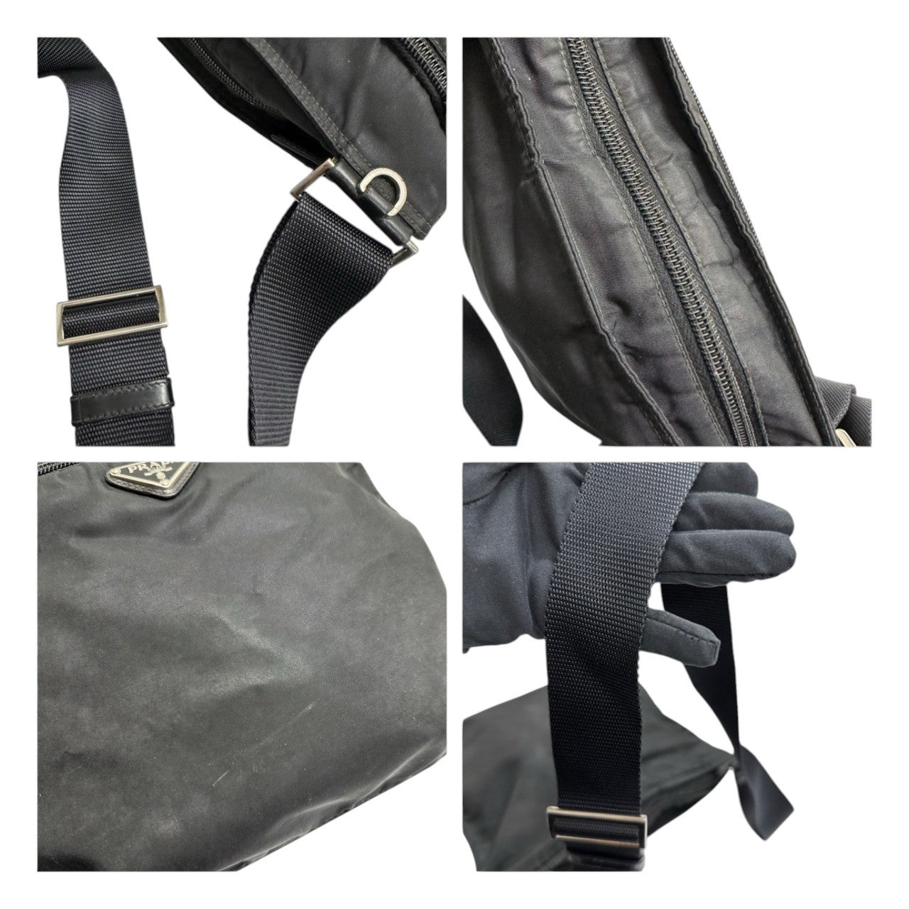 PRADA プラダ テスート 三角ロゴ ブラック シルバー金具 ナイロン ショルダーバッグ レディース AB