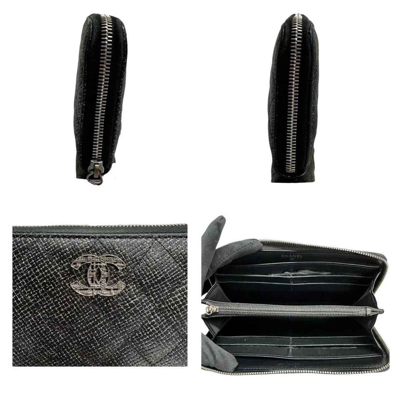 CHANEL シャネル マトラッセ ブラック シルバー金具 レザー 長財布 レディース AB