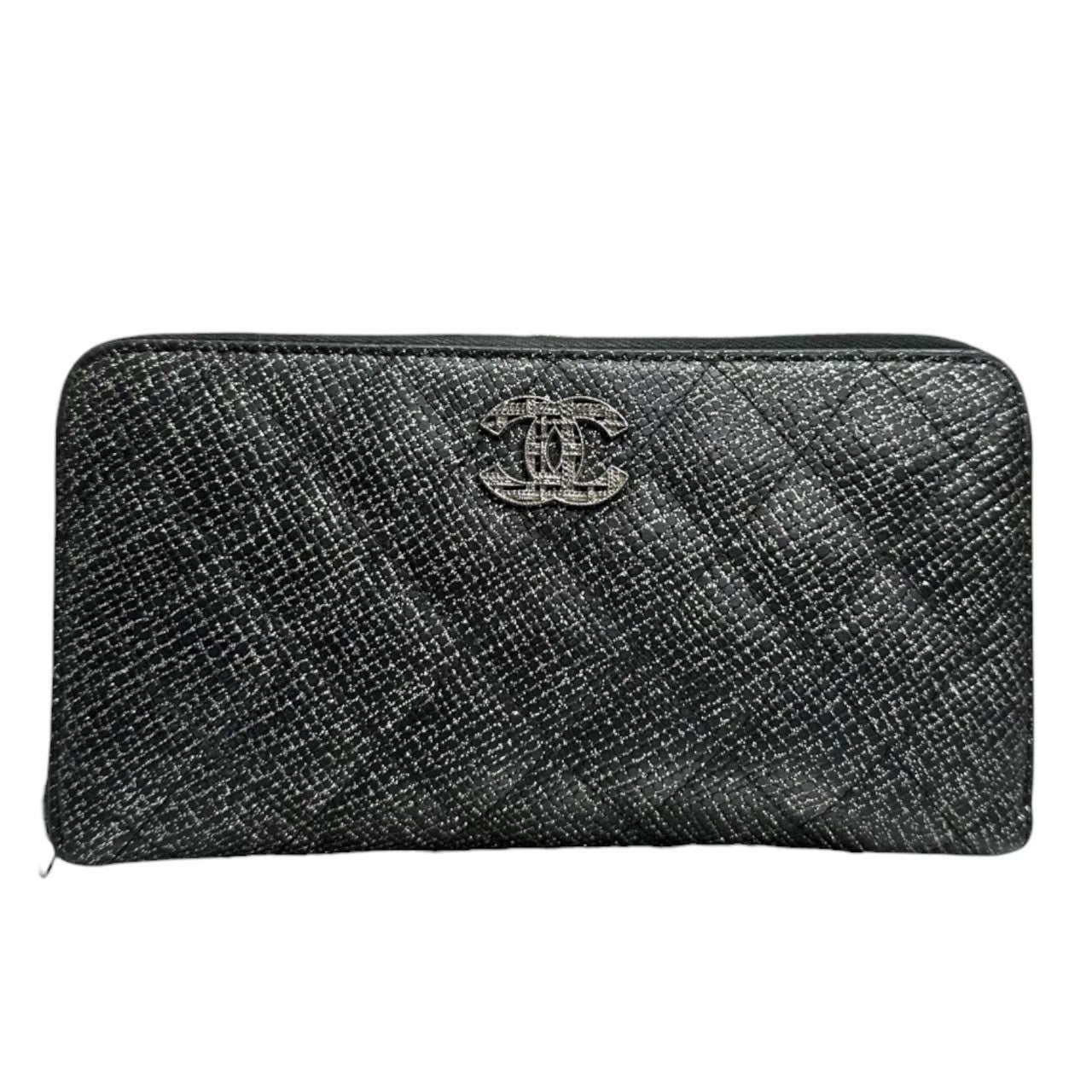 CHANEL シャネル マトラッセ ブラック シルバー金具 レザー 長財布 レディース AB