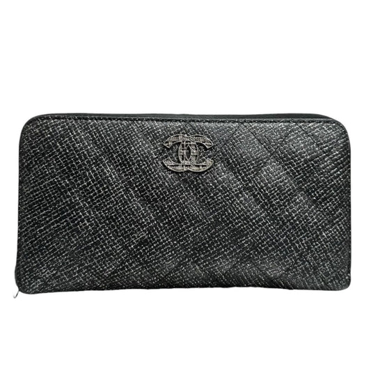 CHANEL シャネル マトラッセ ブラック シルバー金具 レザー 長財布 レディース AB