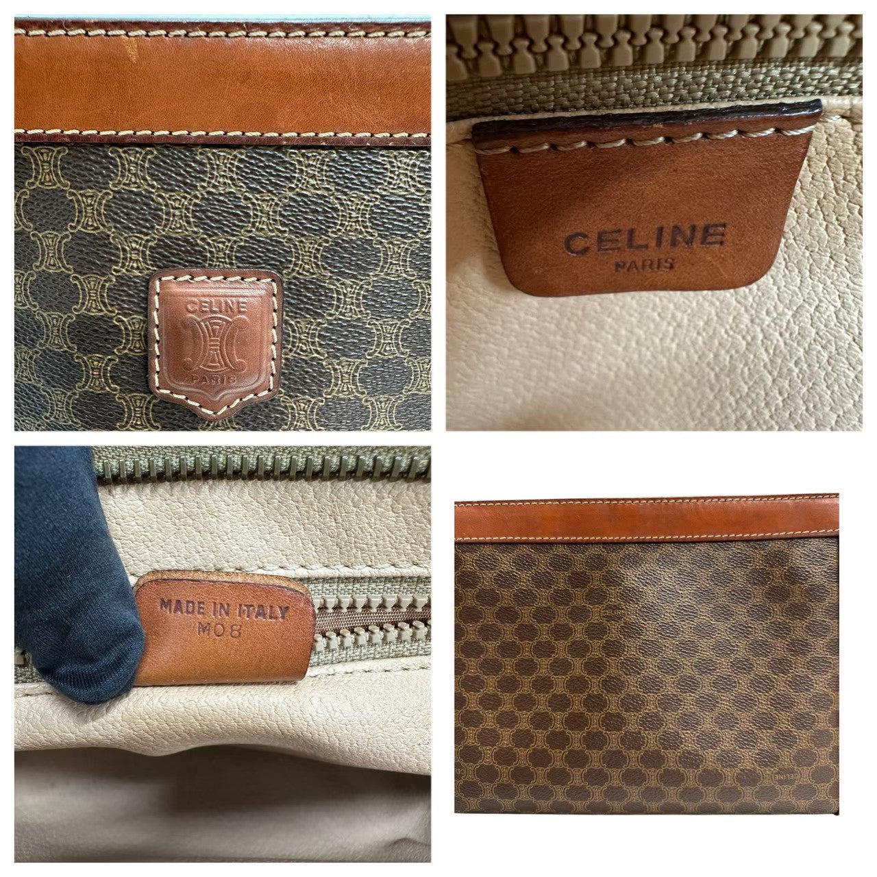 CELINE セリーヌ マカダム ブラウン レザー クラッチバッグ セカンドバッグ メンズ AB