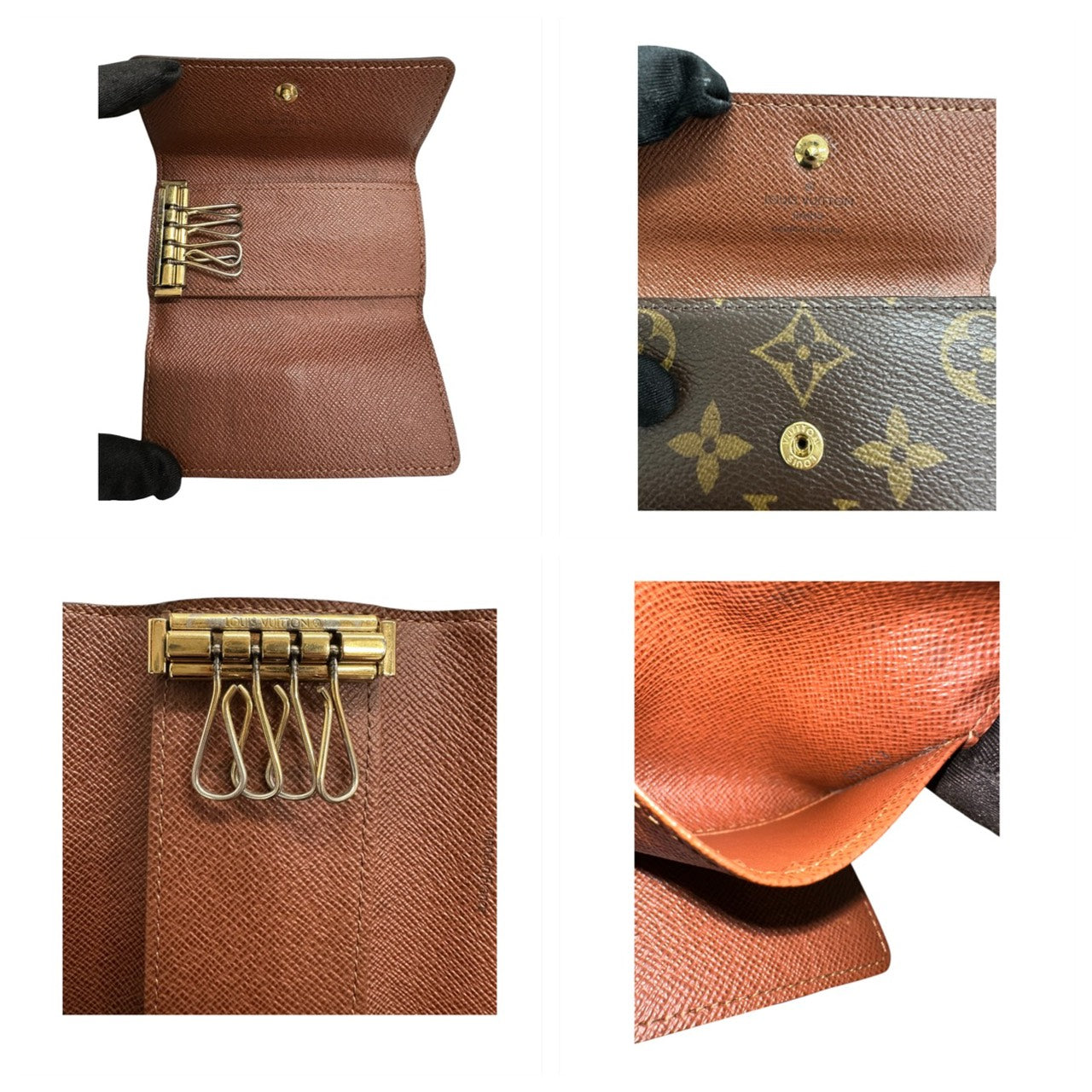 LOUIS VUITTON ルイヴィトン モノグラム ミュルティクレ４ ブラウン ゴールド金具 PVC M62631 キーケース レディース AB