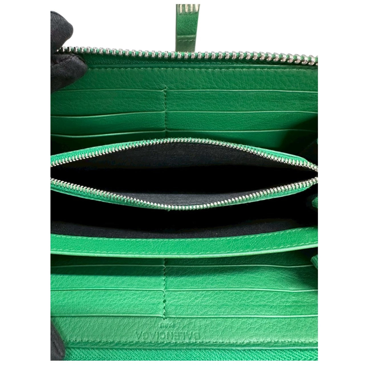 BALENCIAGA バレンシアガ ペーパー グリーン シルバー金具 レザー 381226 長財布 レディース ABP
