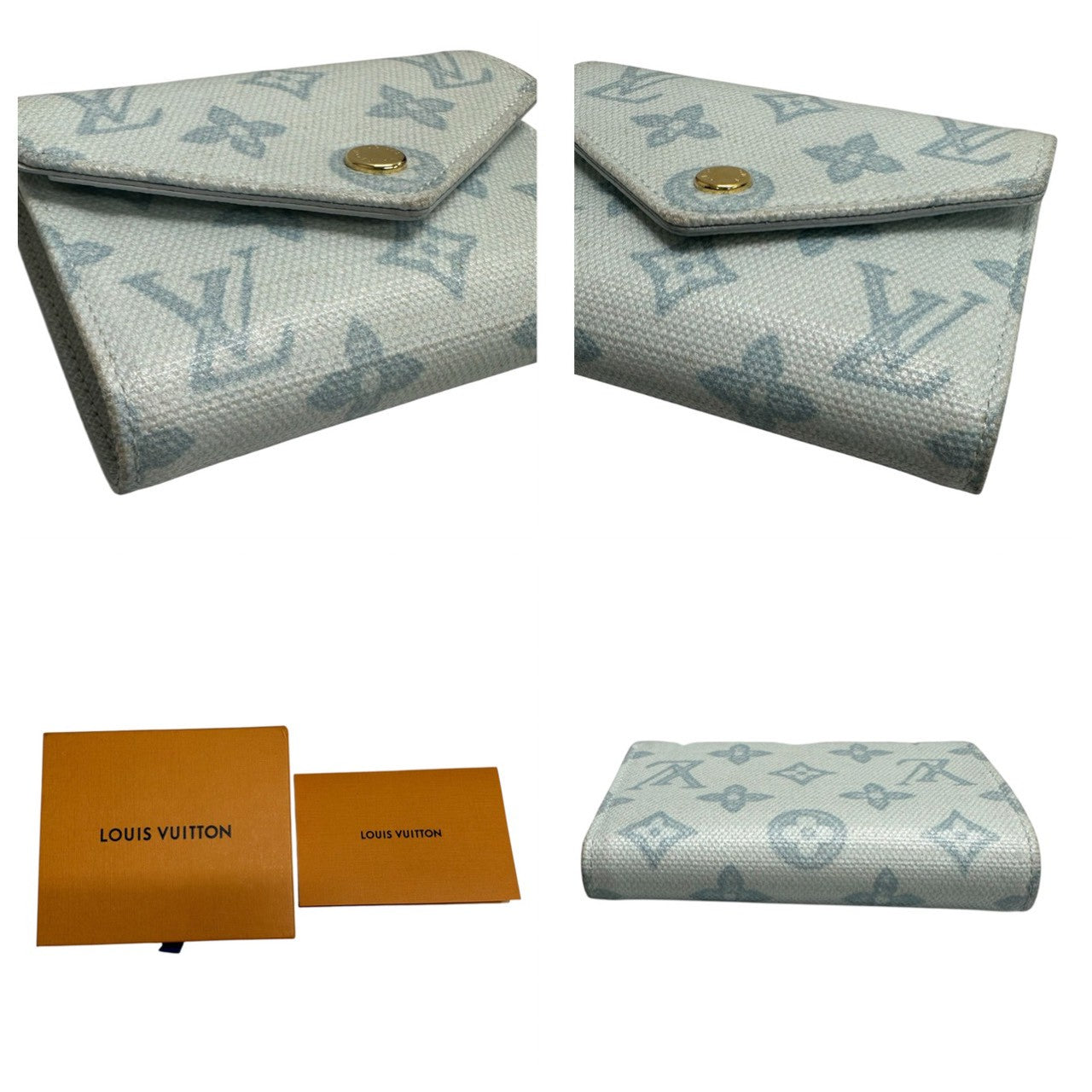 LOUIS VUITTON ルイヴィトン モノグラム ブルー ゴールド金具 キャンバス / レザー M27682 三つ折り財布 レディース ABP