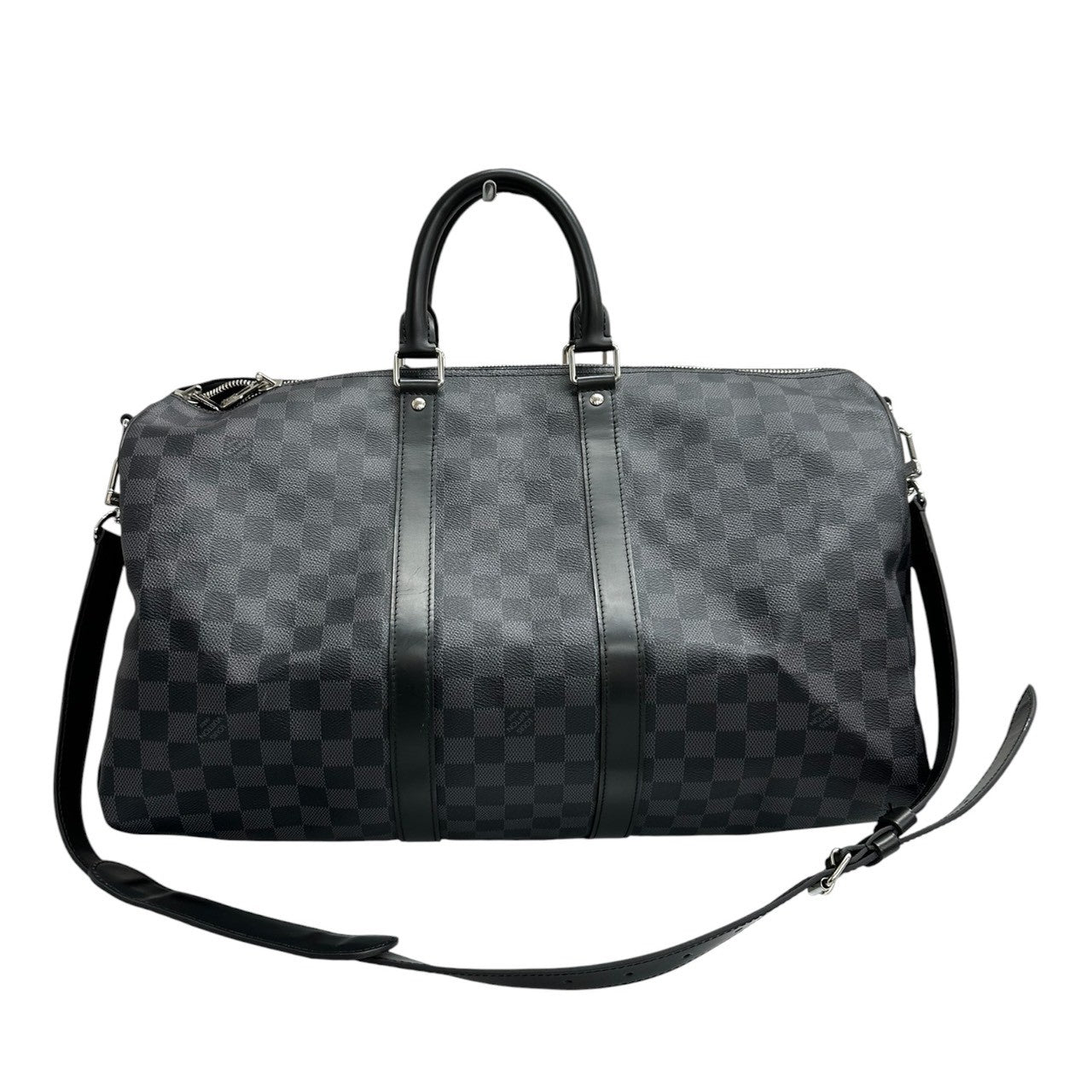 LOUIS VUITTON ルイヴィトン ダミエ キーポルバンドリエール45 ブラック シルバー金具 PVC / レザー N41418 ボストンバッグ メンズ A
