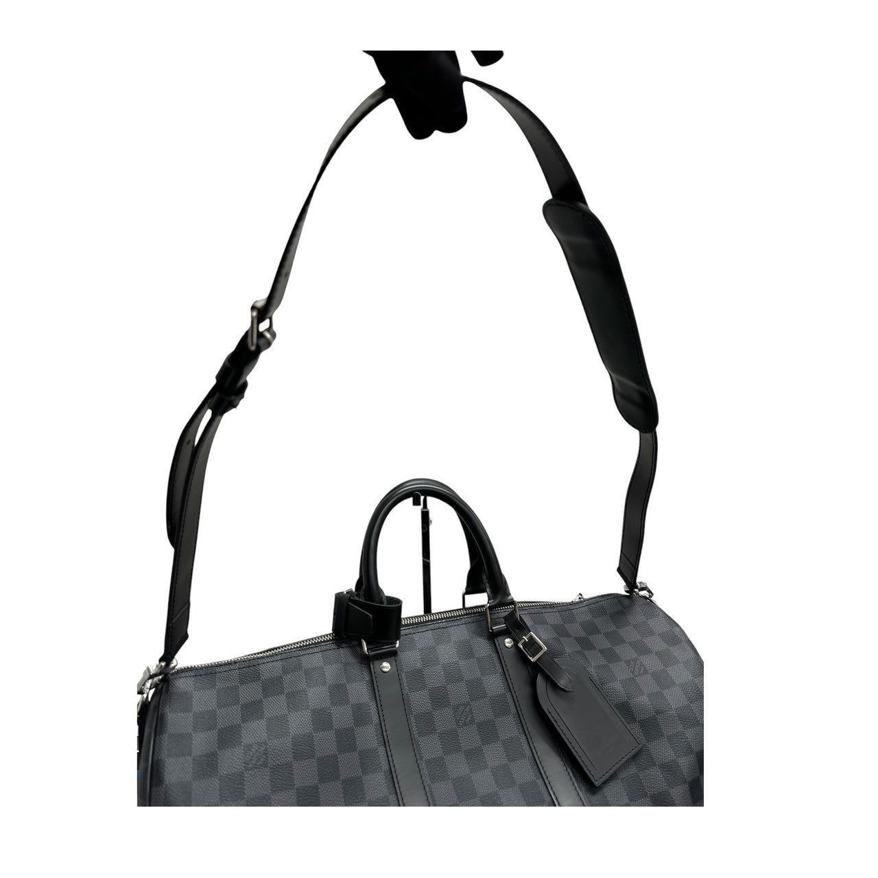 LOUIS VUITTON ルイヴィトン ダミエ キーポルバンドリエール45 ブラック シルバー金具 PVC / レザー N41418 ボストンバッグ メンズ A