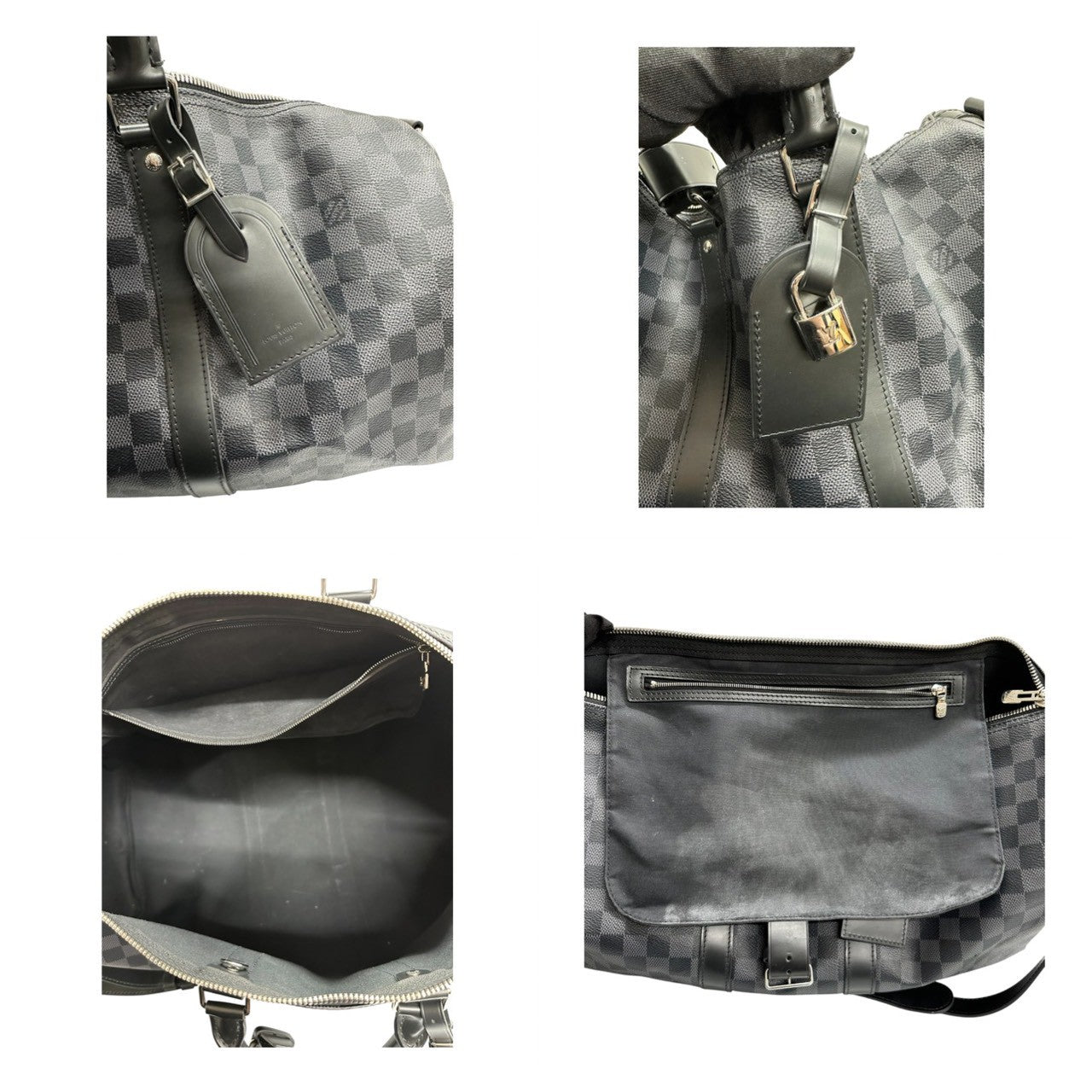 LOUIS VUITTON ルイヴィトン ダミエ キーポルバンドリエール45 ブラック シルバー金具 PVC / レザー N41418 ボストンバッグ メンズ A